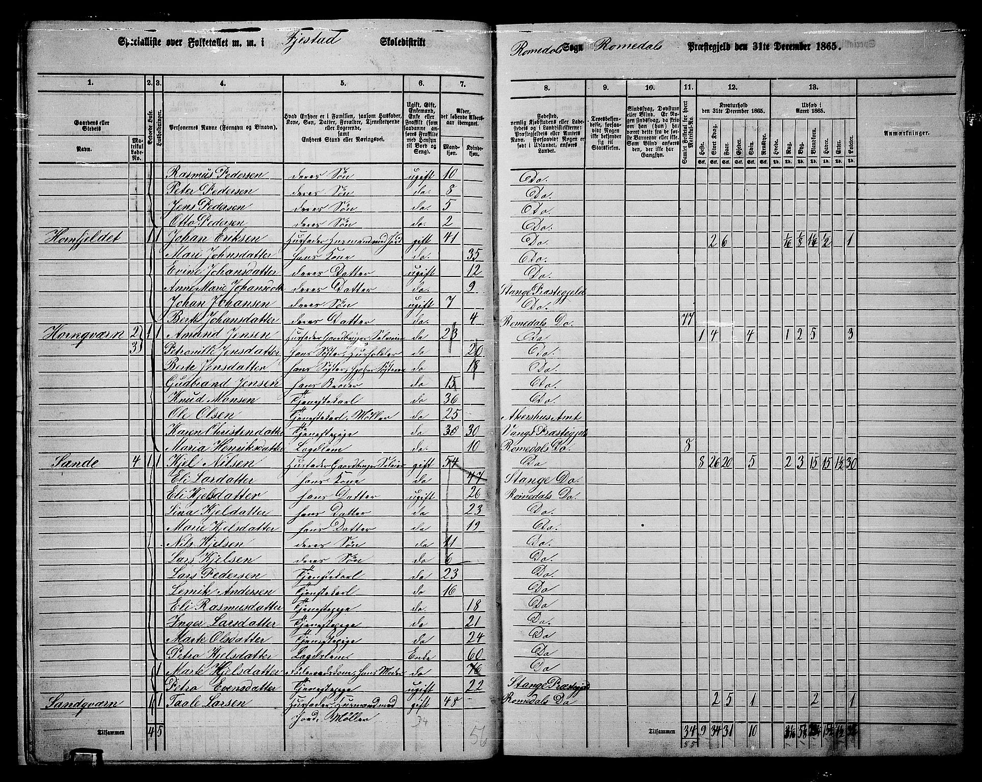 RA, 1865 census for Romedal, 1865, p. 17