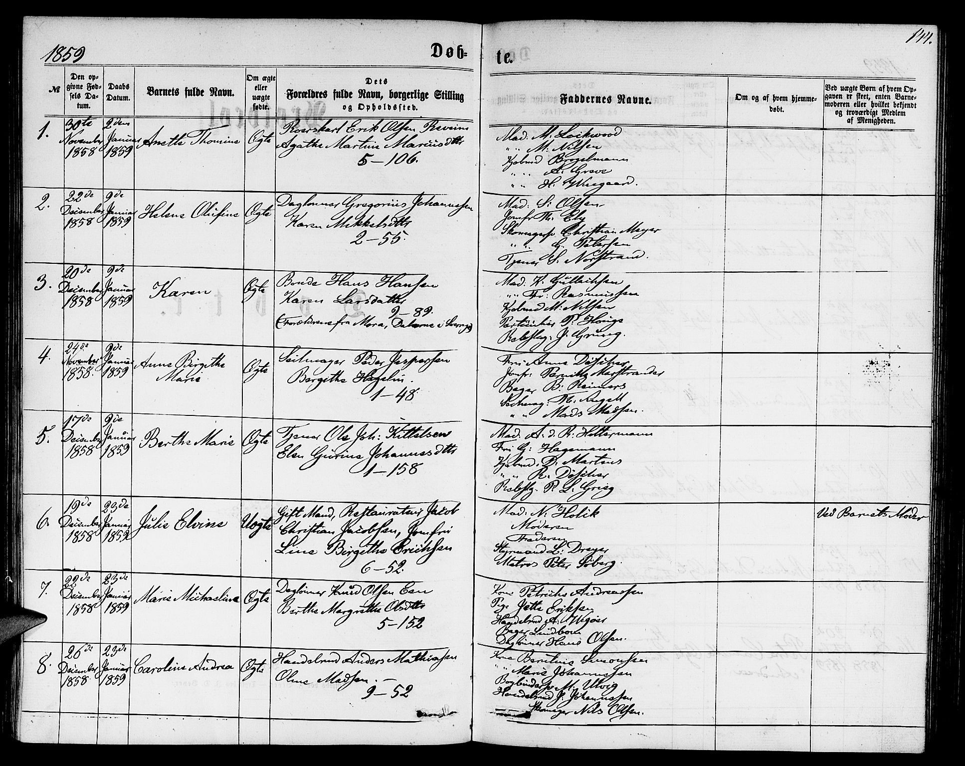 Nykirken Sokneprestembete, SAB/A-77101/H/Hab: Parish register (copy) no. B 2, 1859-1868, p. 144