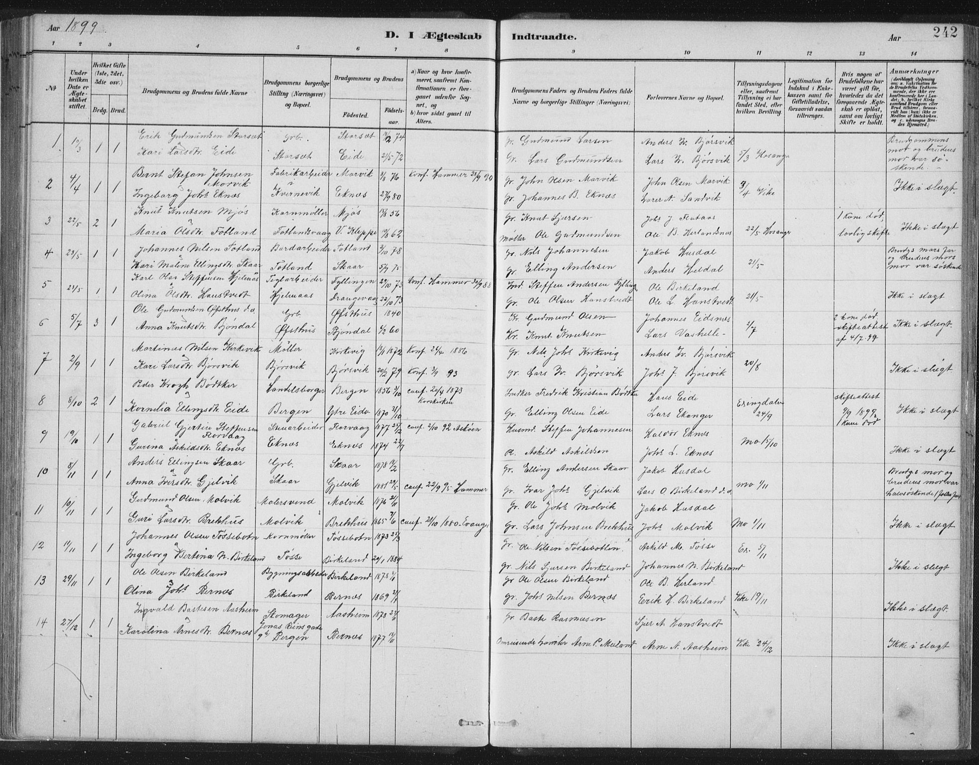 Hosanger sokneprestembete, AV/SAB-A-75801/H/Hab: Parish register (copy) no. A 3 II, 1882-1903, p. 242