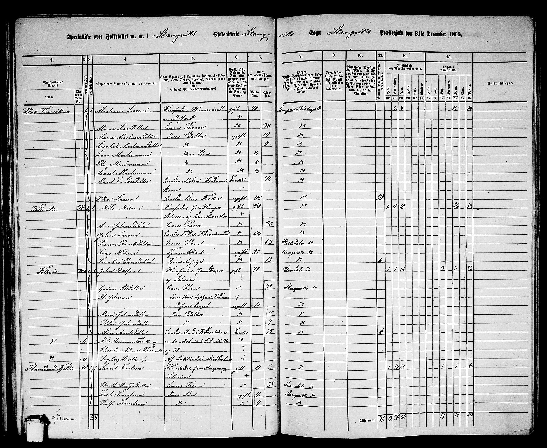 RA, 1865 census for Stangvik, 1865, p. 47