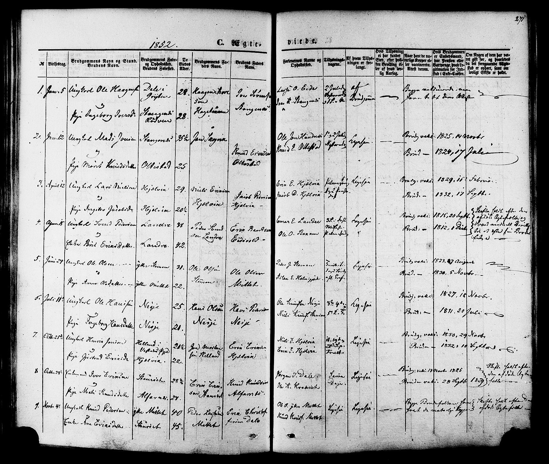 Ministerialprotokoller, klokkerbøker og fødselsregistre - Møre og Romsdal, SAT/A-1454/547/L0603: Parish register (official) no. 547A05, 1846-1877, p. 271