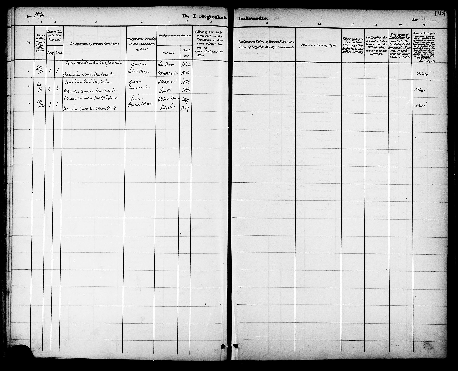 Ministerialprotokoller, klokkerbøker og fødselsregistre - Nordland, SAT/A-1459/882/L1179: Parish register (official) no. 882A01, 1886-1898, p. 198