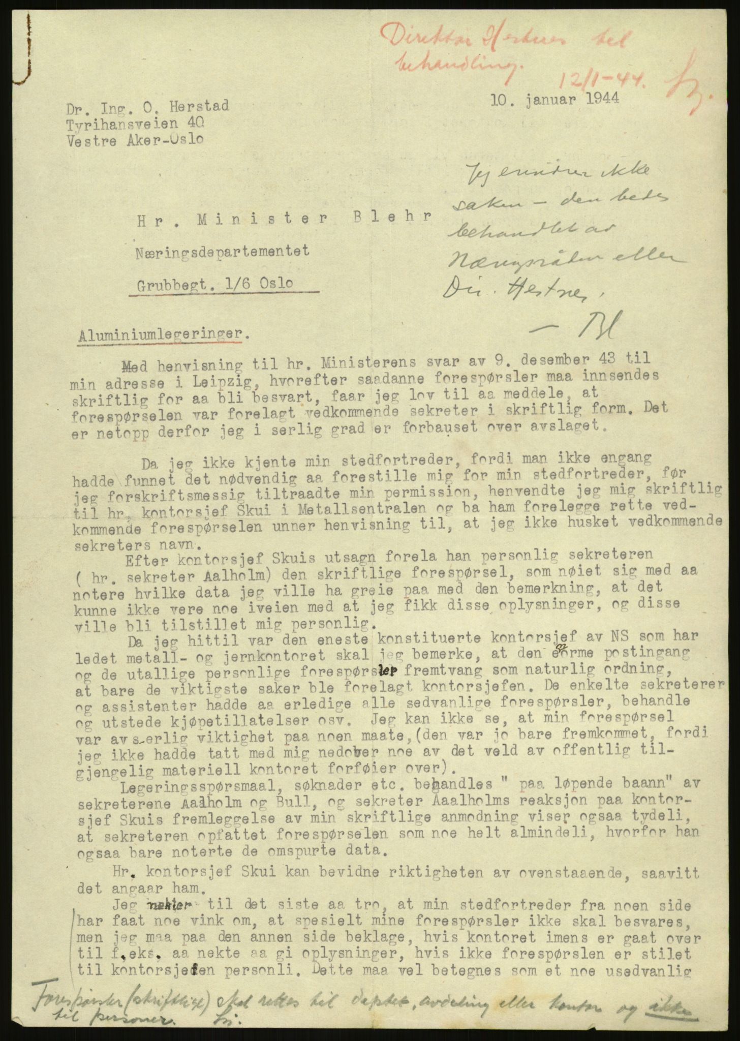 Direktoratet for industriforsyning, Sekretariatet, AV/RA-S-4153/D/Df/L0054: 9. Metallkontoret, 1940-1945, p. 455