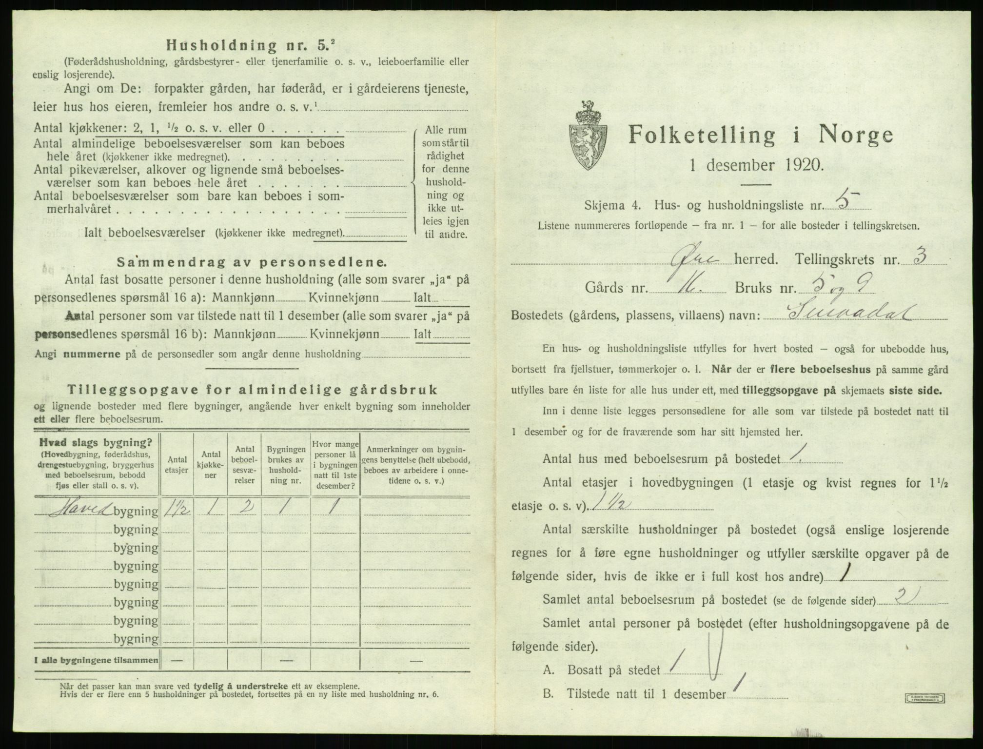 SAT, 1920 census for Øre, 1920, p. 209