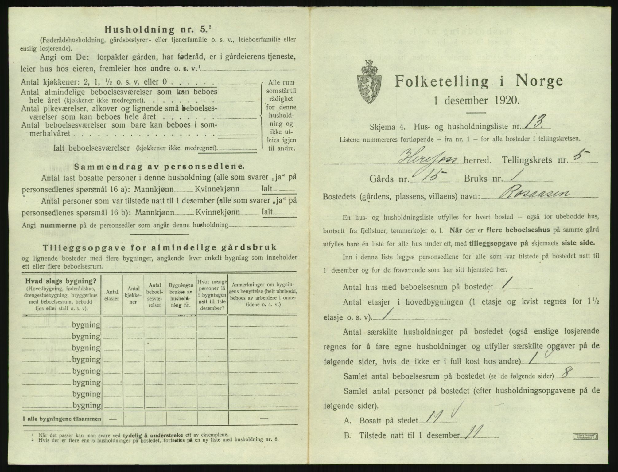 SAK, 1920 census for Herefoss, 1920, p. 184