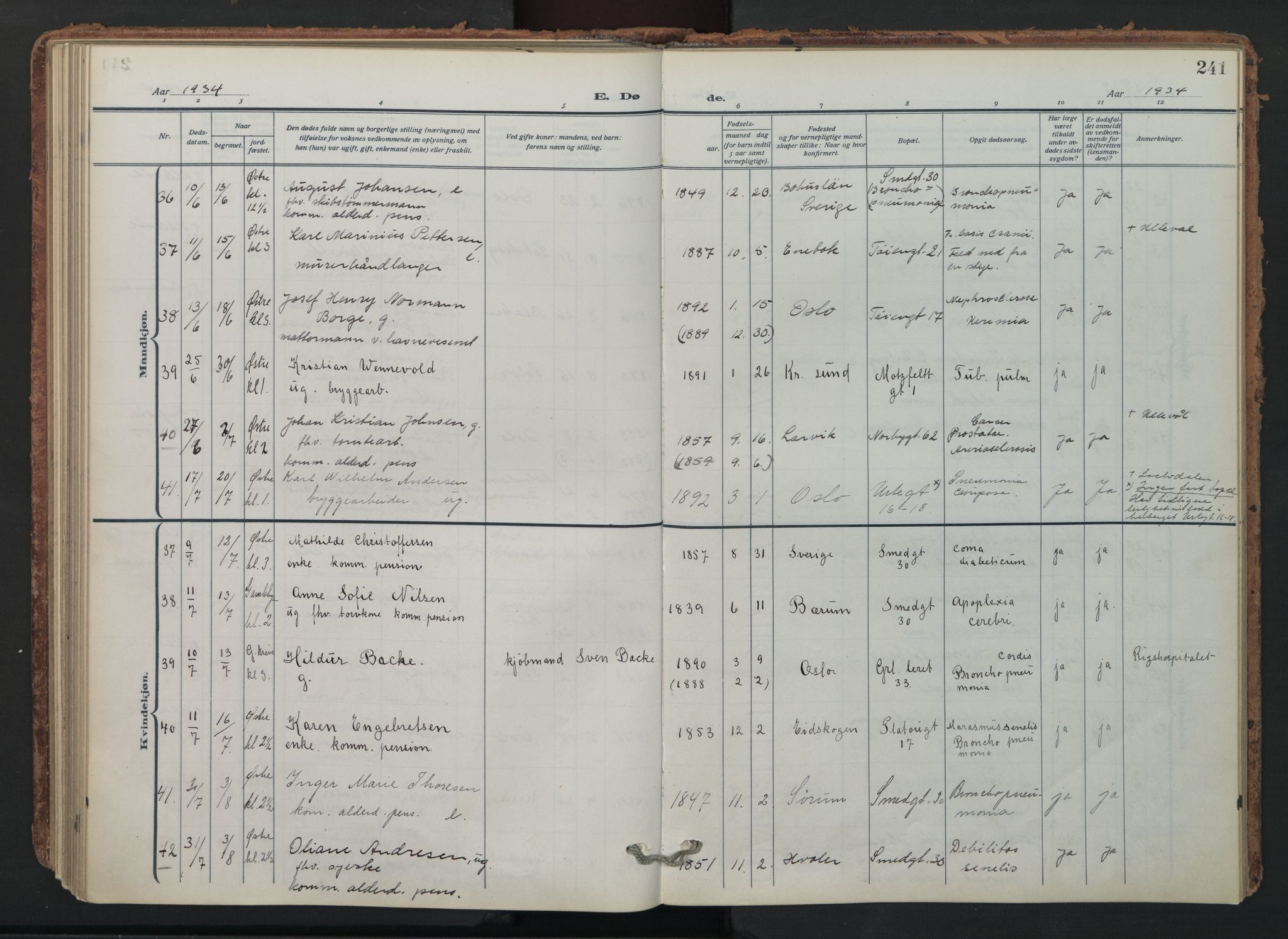 Grønland prestekontor Kirkebøker, AV/SAO-A-10848/F/Fa/L0019: Parish register (official) no. 19, 1918-1938, p. 241