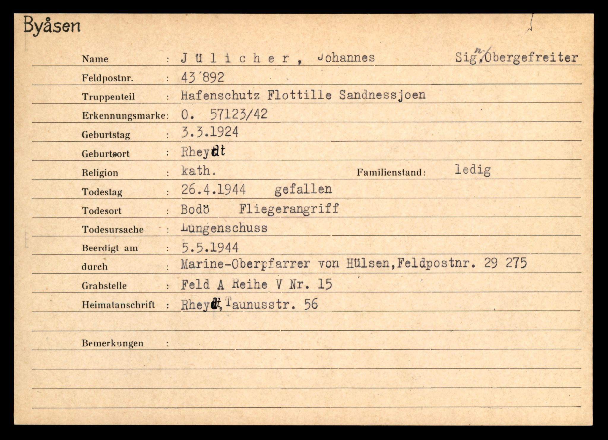 Distriktskontoret for krigsgraver, AV/SAT-A-5030/E/L0004: Kasett/kartotek over tysk Krigskirkegård på Byåsen, 1945, p. 797