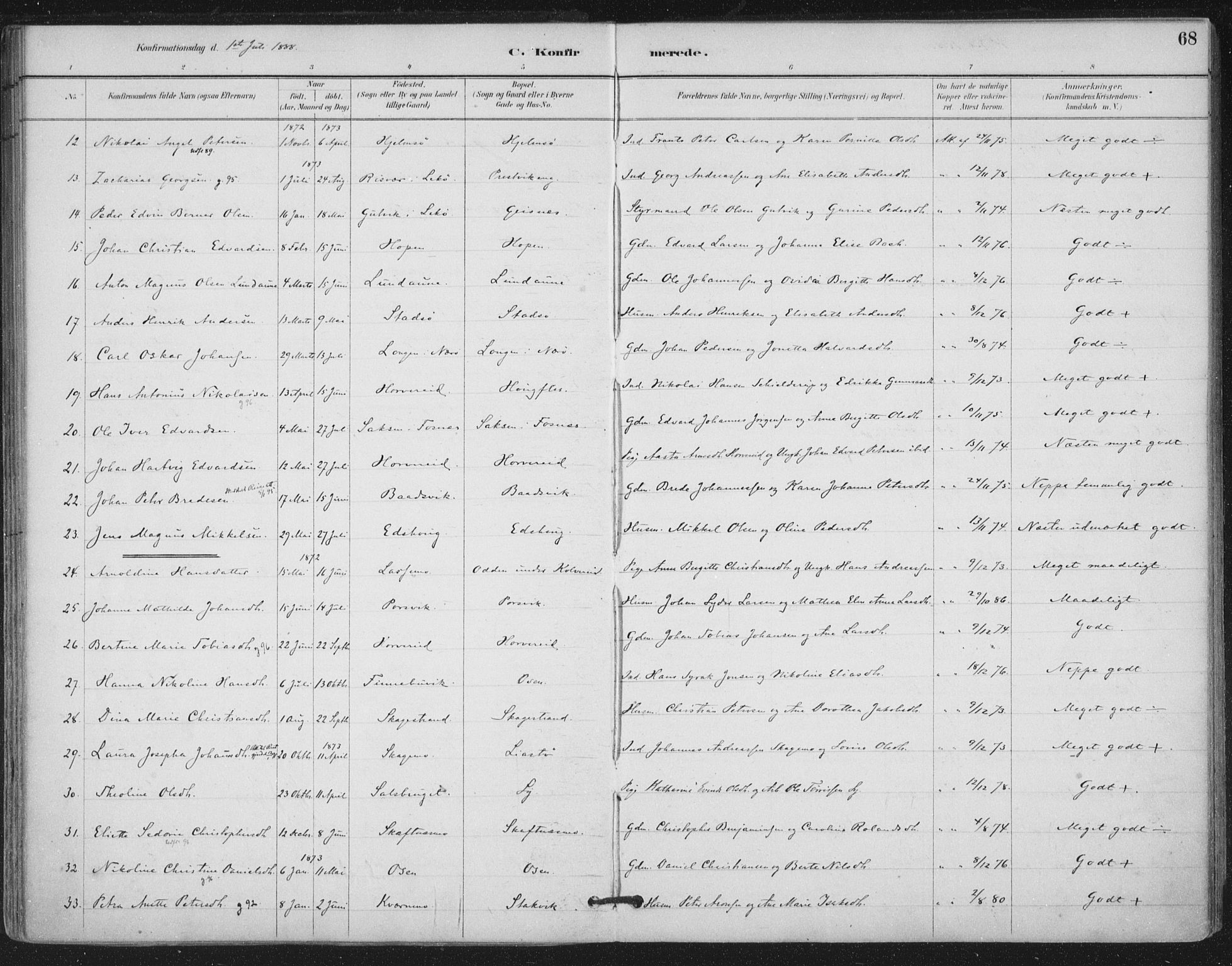 Ministerialprotokoller, klokkerbøker og fødselsregistre - Nord-Trøndelag, SAT/A-1458/780/L0644: Parish register (official) no. 780A08, 1886-1903, p. 68
