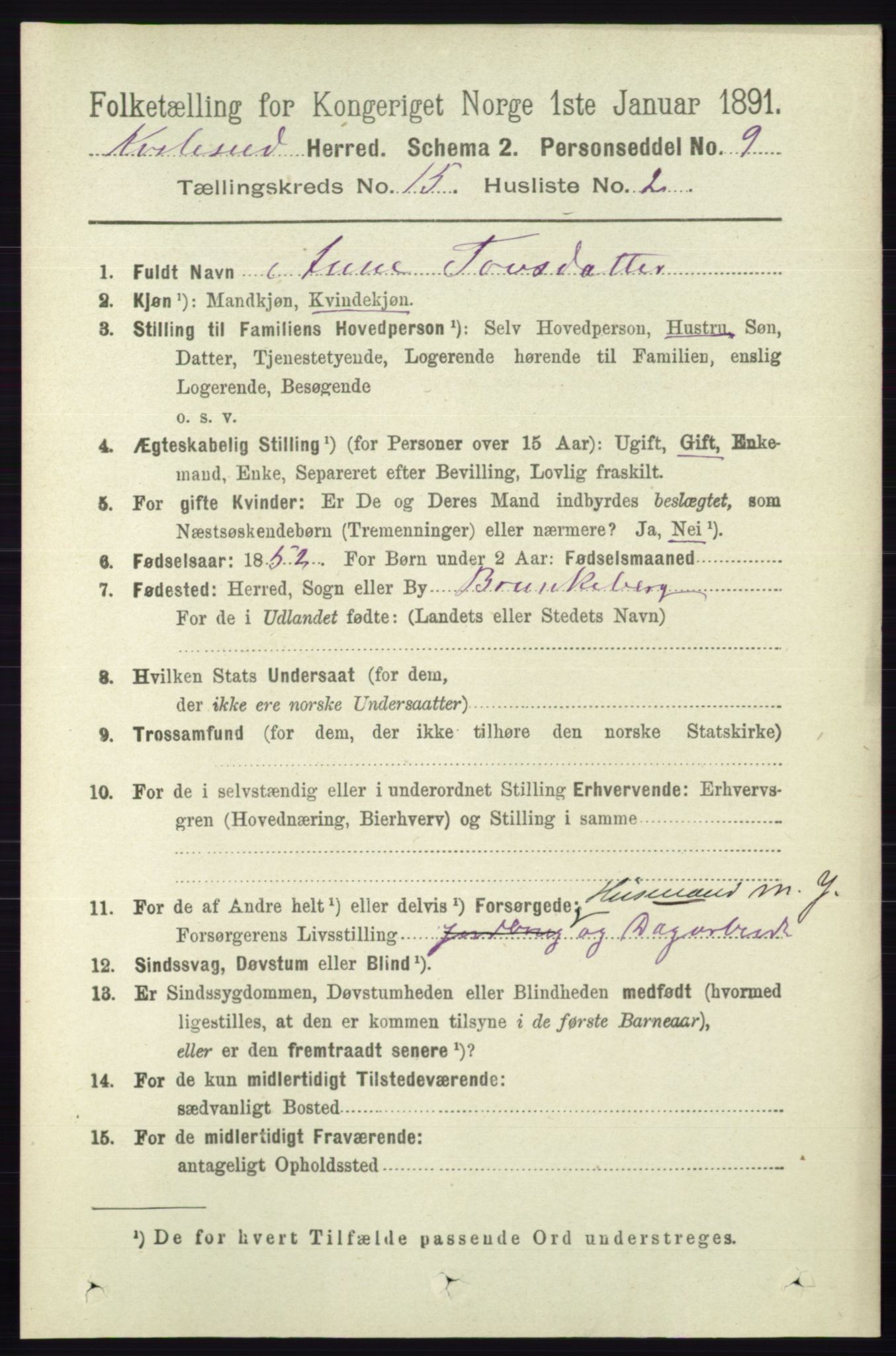 RA, 1891 census for 0829 Kviteseid, 1891, p. 3534