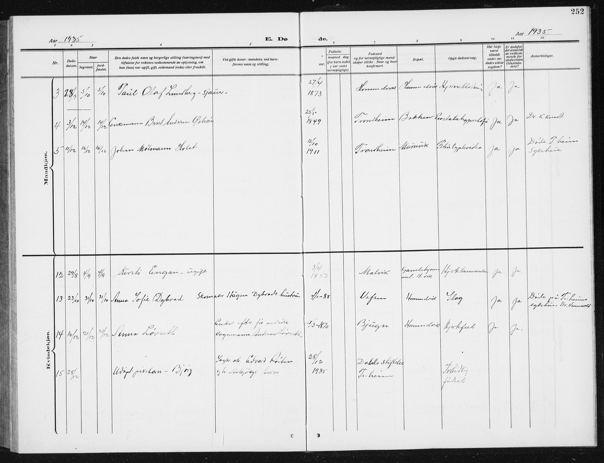 Ministerialprotokoller, klokkerbøker og fødselsregistre - Sør-Trøndelag, AV/SAT-A-1456/617/L0431: Parish register (copy) no. 617C02, 1910-1936, p. 252