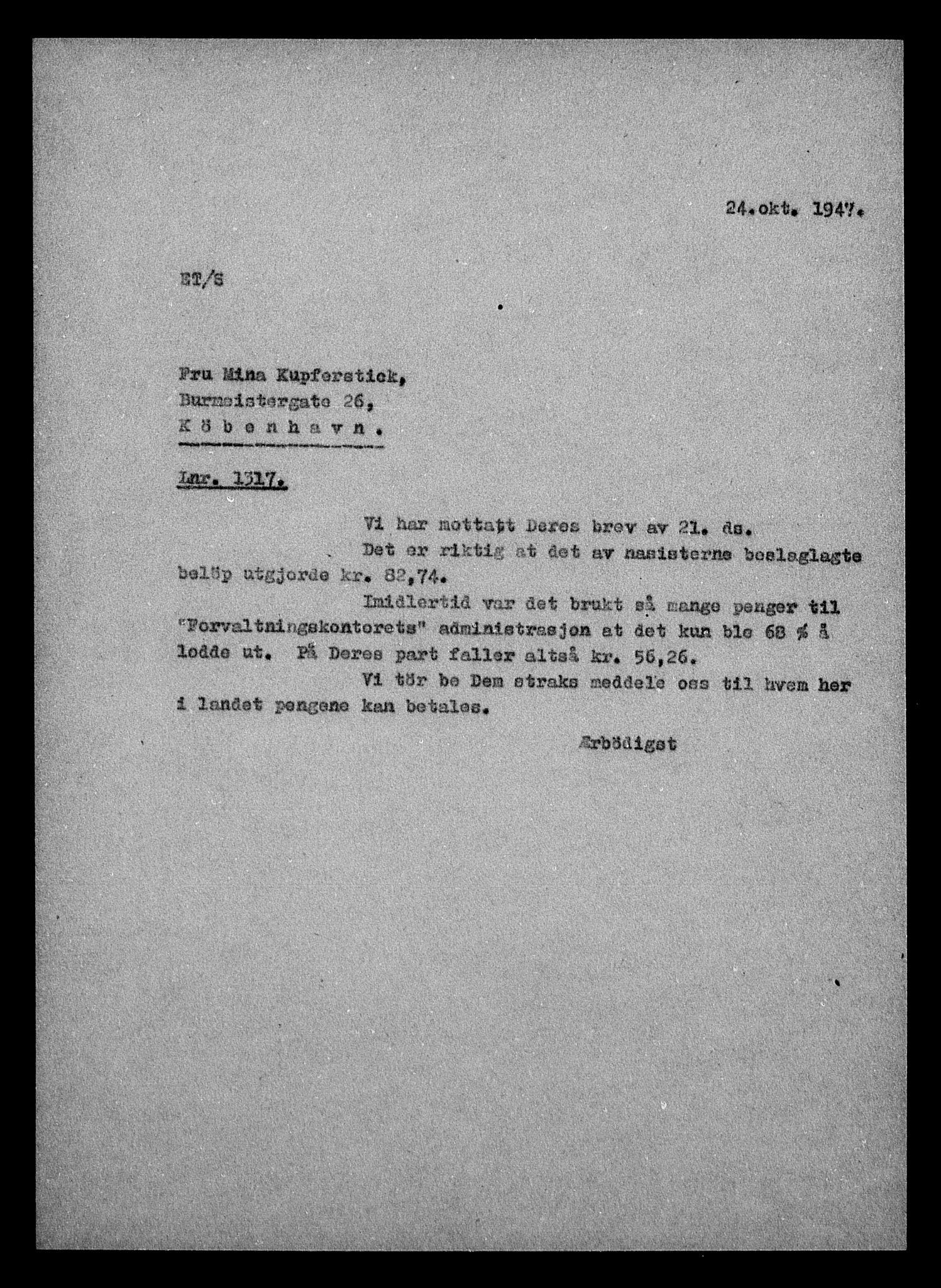 Justisdepartementet, Tilbakeføringskontoret for inndratte formuer, AV/RA-S-1564/H/Hc/Hca/L0899: --, 1945-1947, p. 577