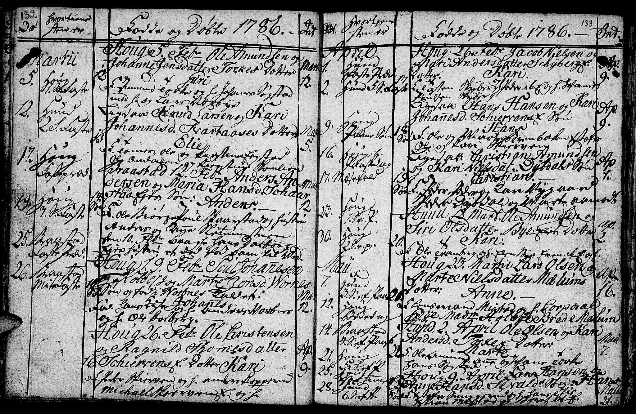Vardal prestekontor, SAH/PREST-100/H/Ha/Hab/L0001: Parish register (copy) no. 1, 1771-1790, p. 132-133
