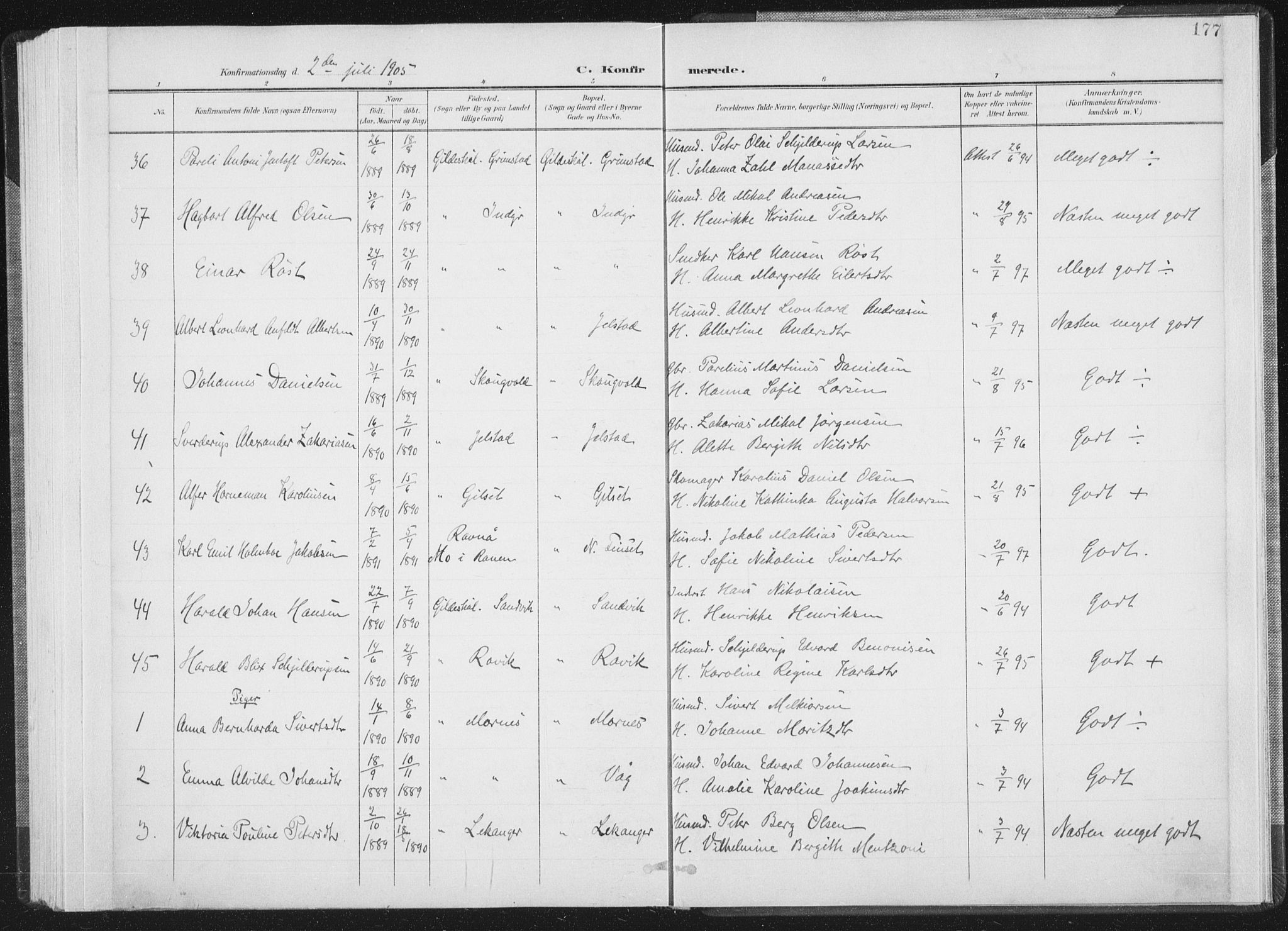 Ministerialprotokoller, klokkerbøker og fødselsregistre - Nordland, AV/SAT-A-1459/805/L0102: Parish register (official) no. 805A08I, 1900-1909, p. 177