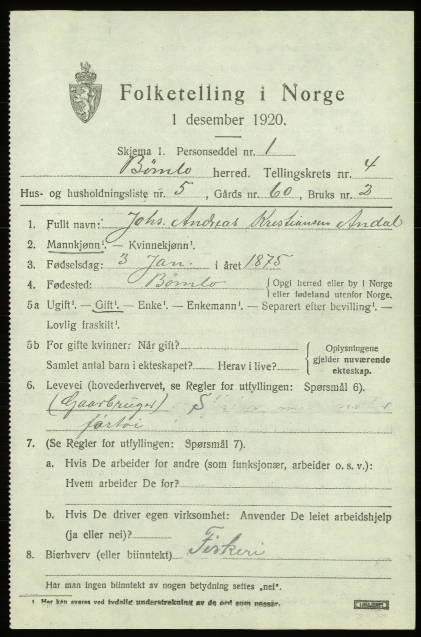 SAB, 1920 census for Bømlo, 1920, p. 2905