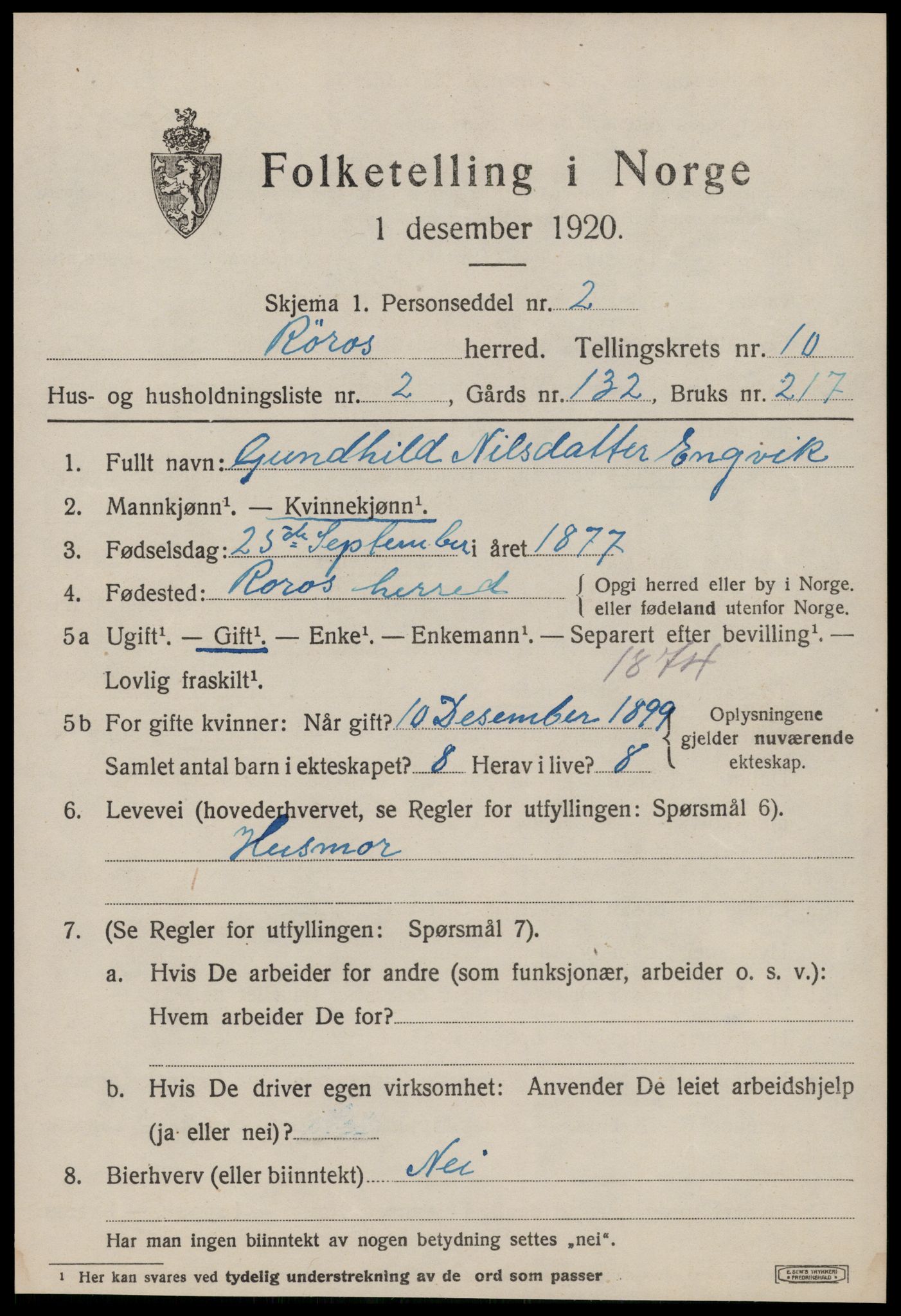 SAT, 1920 census for Røros, 1920, p. 8184