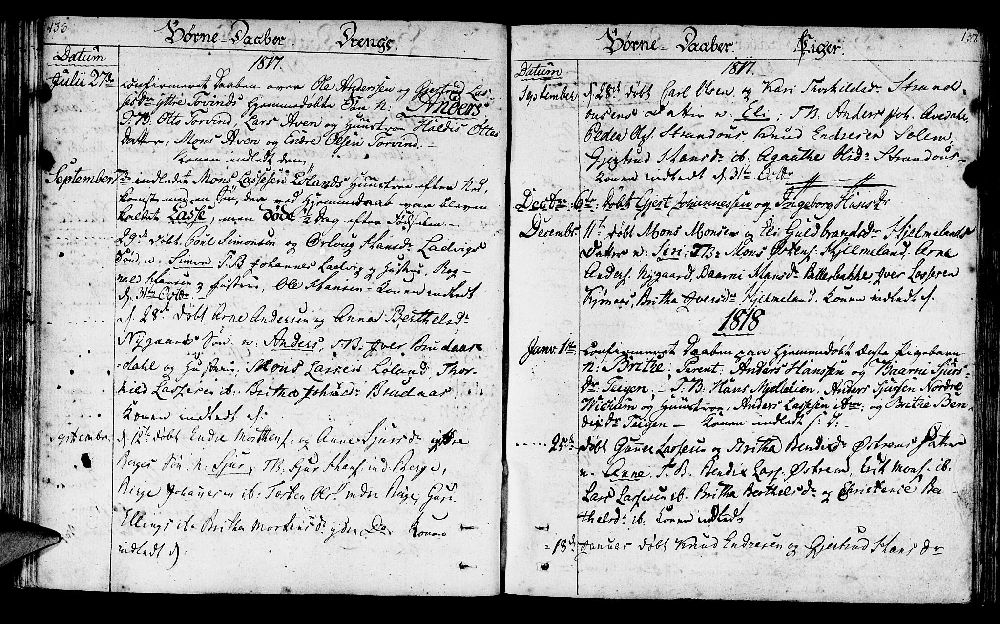 Lavik sokneprestembete, SAB/A-80901: Parish register (official) no. A 1, 1809-1822, p. 136-137