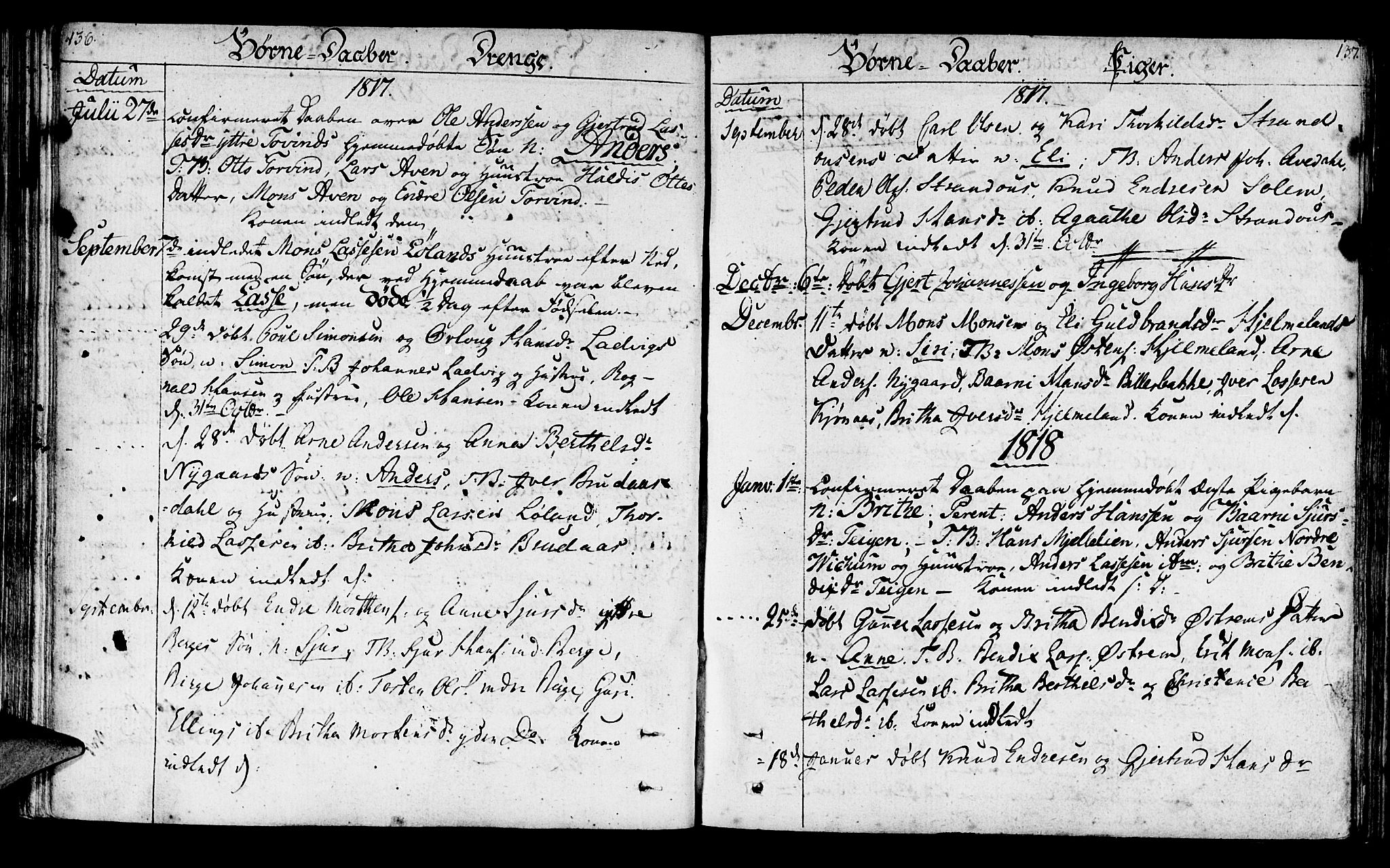 Lavik sokneprestembete, AV/SAB-A-80901: Parish register (official) no. A 1, 1809-1822, p. 136-137