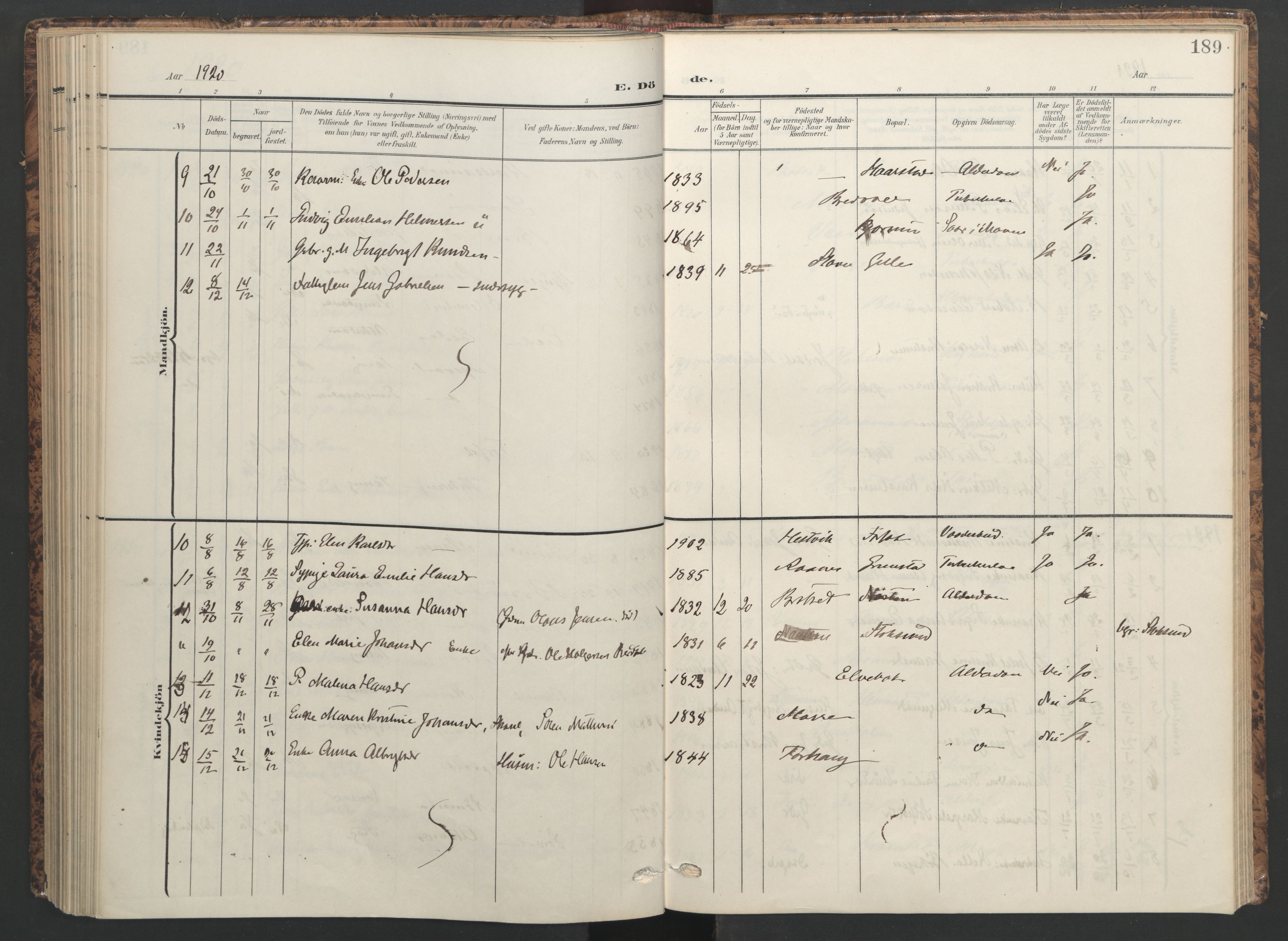 Ministerialprotokoller, klokkerbøker og fødselsregistre - Sør-Trøndelag, SAT/A-1456/655/L0682: Parish register (official) no. 655A11, 1908-1922, p. 189