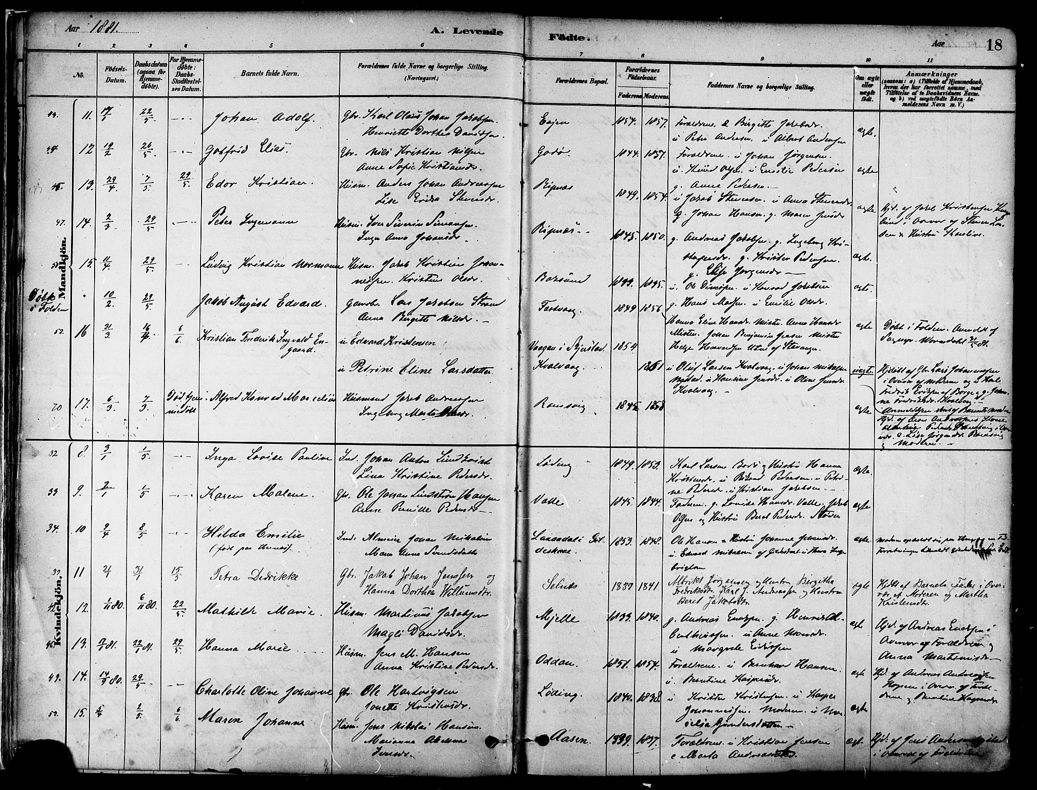 Ministerialprotokoller, klokkerbøker og fødselsregistre - Nordland, SAT/A-1459/802/L0054: Parish register (official) no. 802A01, 1879-1893, p. 18