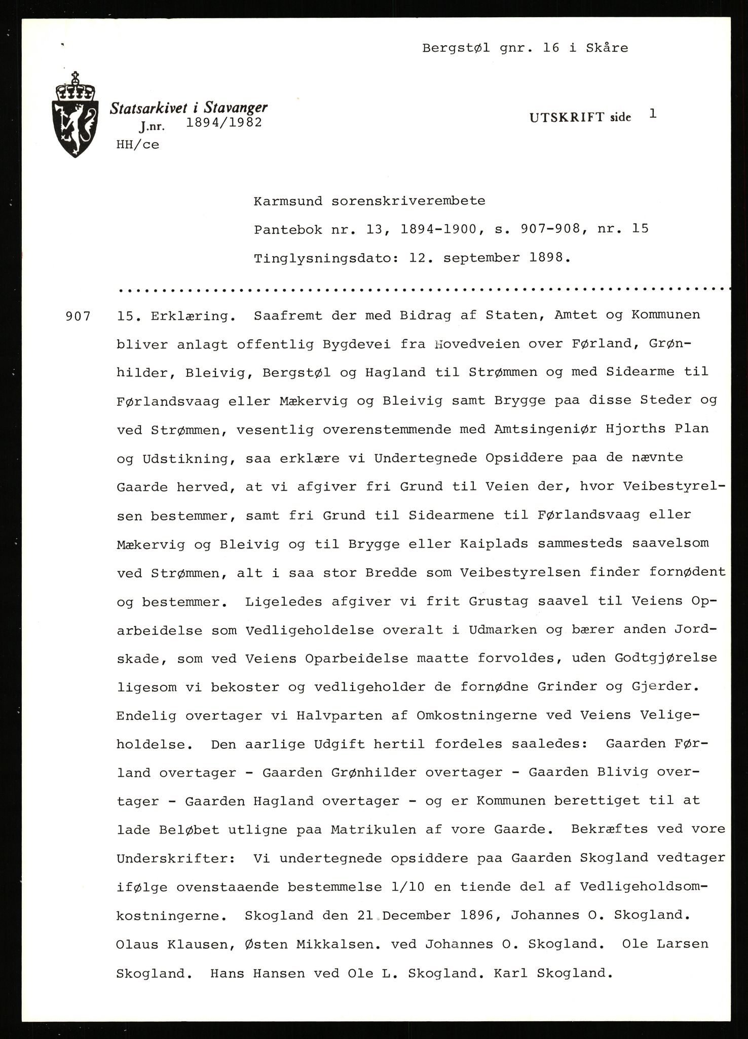 Statsarkivet i Stavanger, AV/SAST-A-101971/03/Y/Yj/L0007: Avskrifter sortert etter gårdsnavn: Berekvam - Birkeland, 1750-1930, p. 327