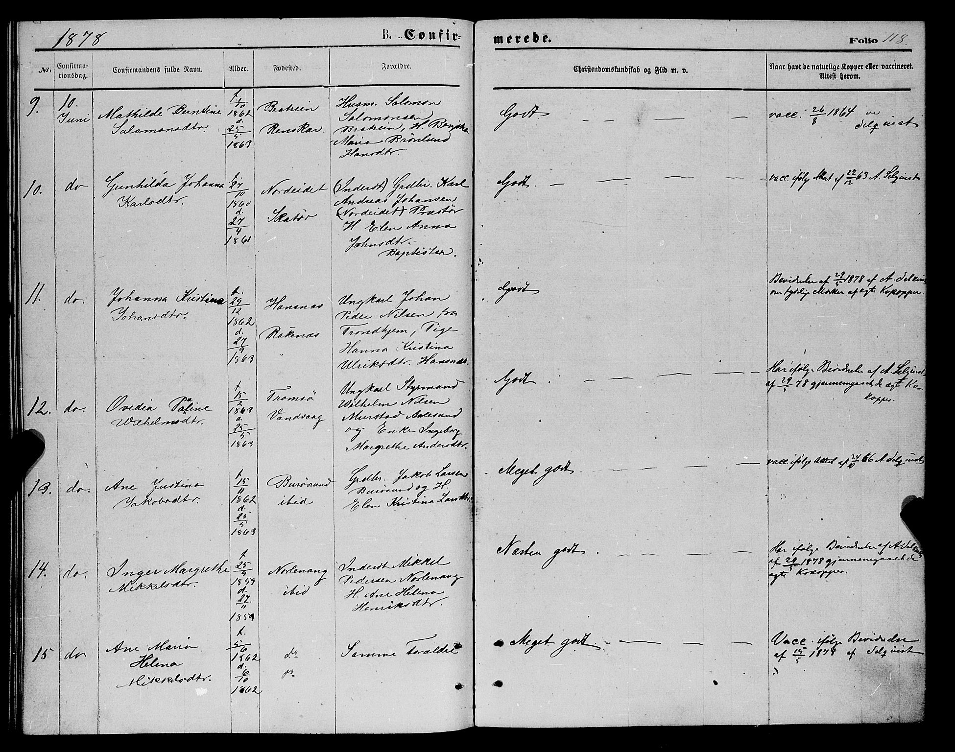 Karlsøy sokneprestembete, AV/SATØ-S-1299/H/Ha/Haa/L0005kirke: Parish register (official) no. 5, 1872-1878, p. 118