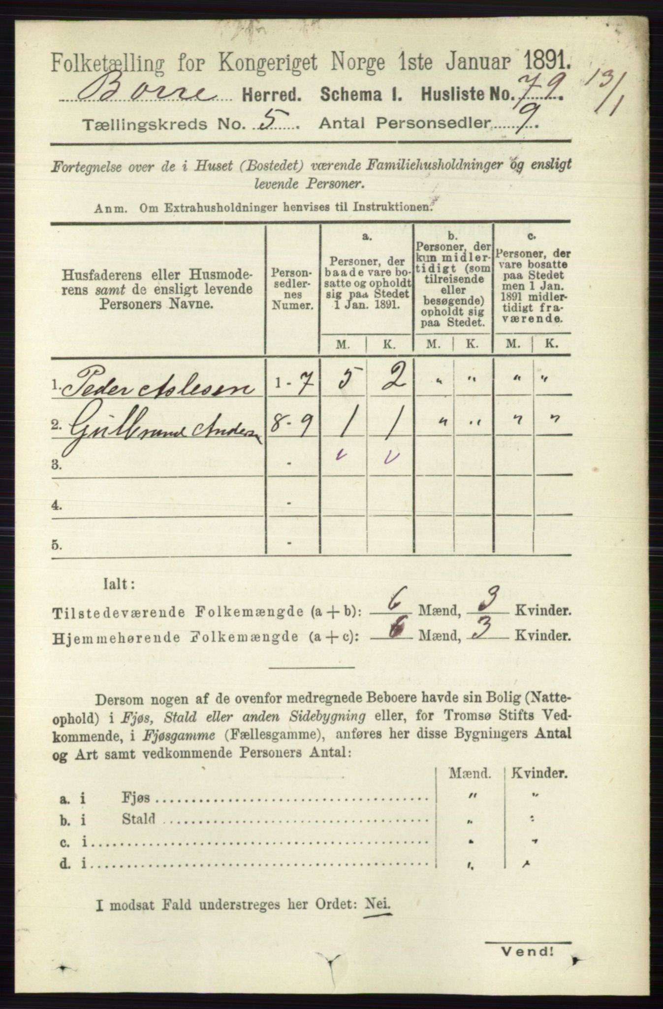 RA, 1891 census for 0717 Borre, 1891, p. 2001