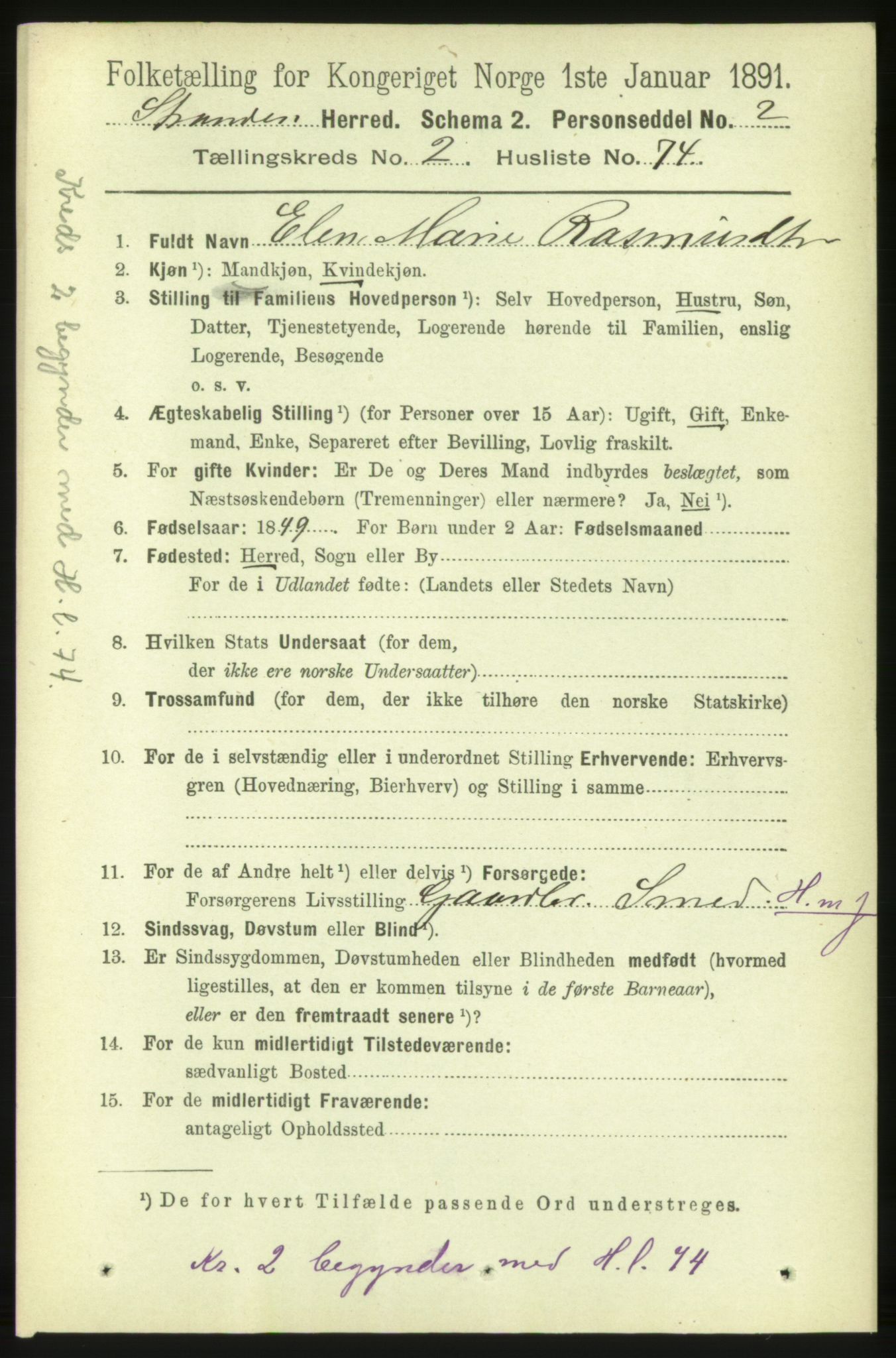 RA, 1891 census for 1525 Stranda, 1891, p. 298