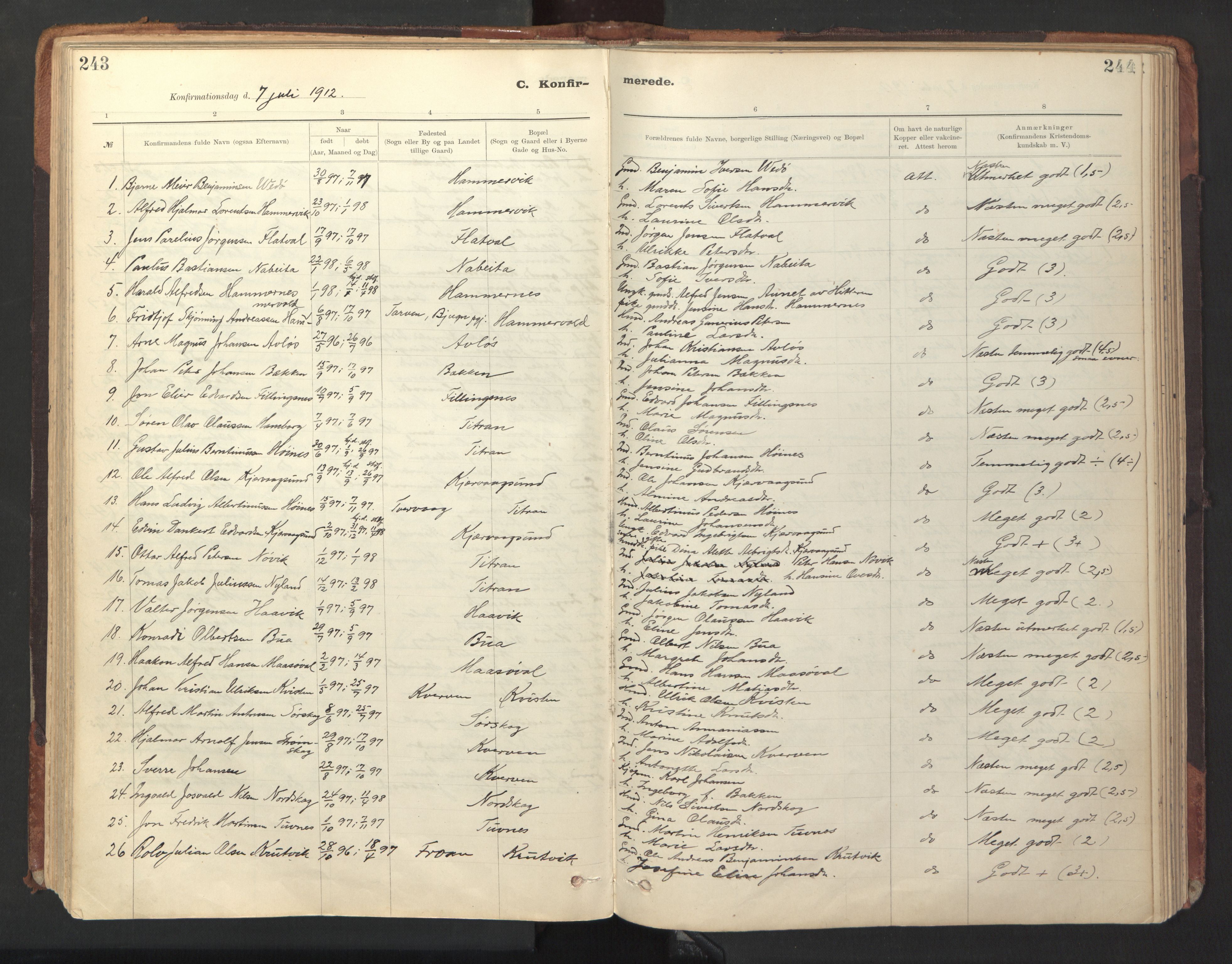 Ministerialprotokoller, klokkerbøker og fødselsregistre - Sør-Trøndelag, SAT/A-1456/641/L0596: Parish register (official) no. 641A02, 1898-1915, p. 243-244