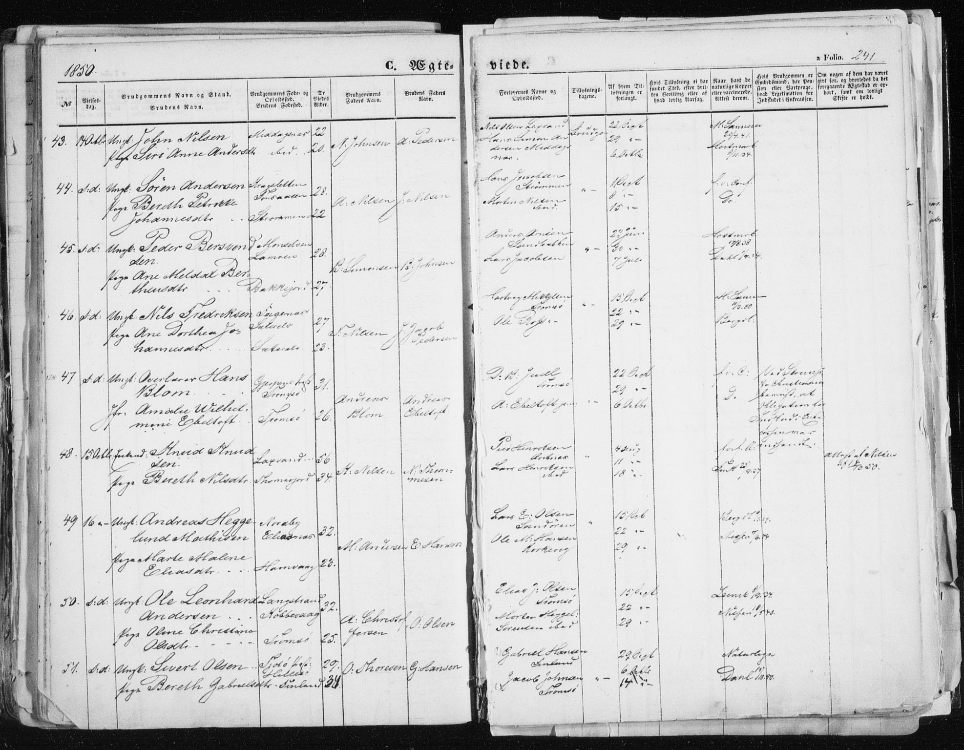 Tromsø sokneprestkontor/stiftsprosti/domprosti, SATØ/S-1343/G/Ga/L0010kirke: Parish register (official) no. 10, 1848-1855, p. 241