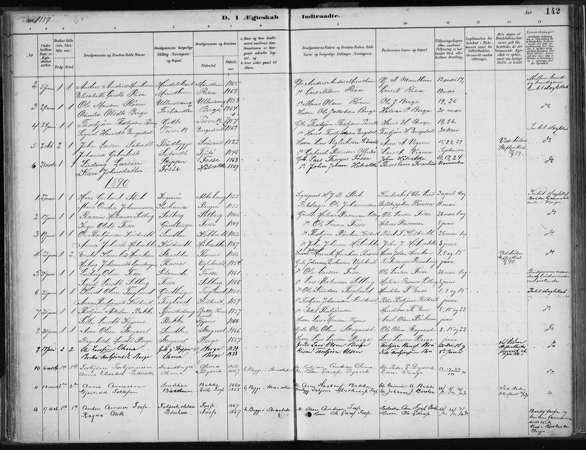 Strandebarm sokneprestembete, AV/SAB-A-78401/H/Haa: Parish register (official) no. B  1, 1886-1908, p. 142