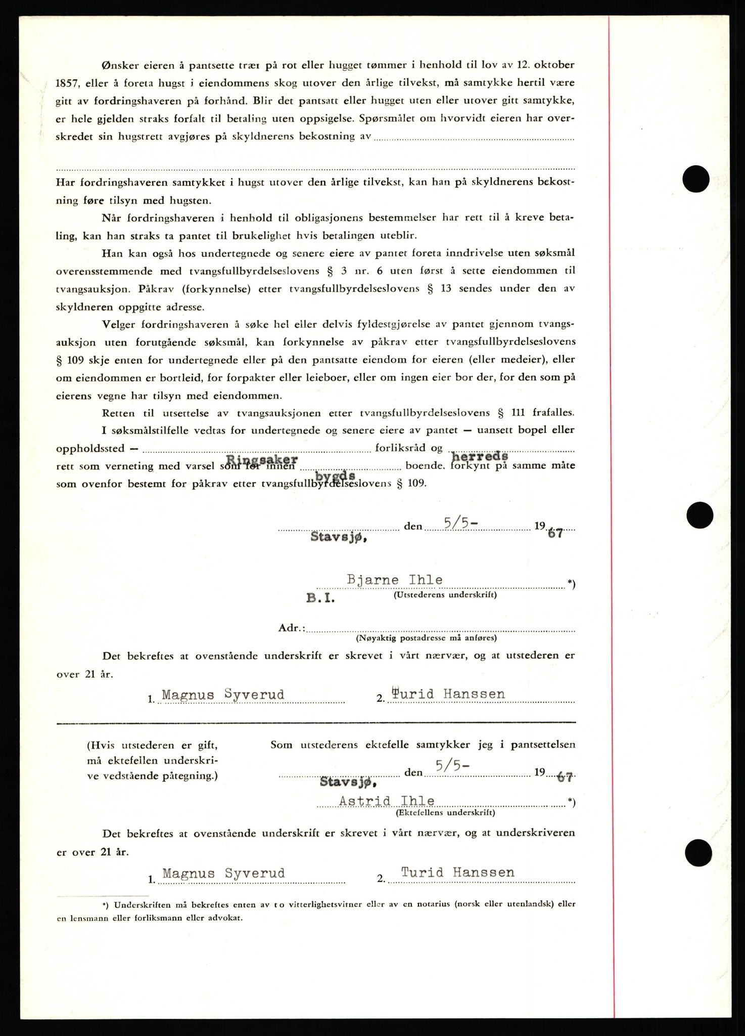 Nord-Hedmark sorenskriveri, SAH/TING-012/H/Hb/Hbf/L0071: Mortgage book no. B71, 1967-1967, Diary no: : 2089/1967