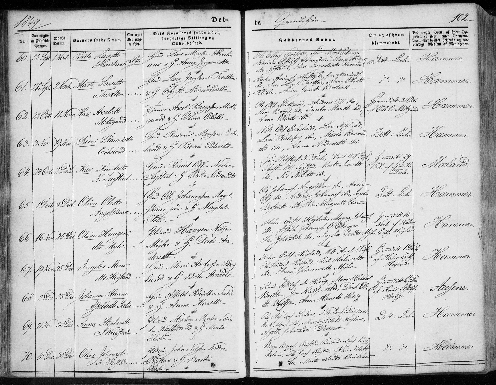 Hamre sokneprestembete, AV/SAB-A-75501/H/Ha/Haa/Haaa/L0013: Parish register (official) no. A 13, 1846-1857, p. 102