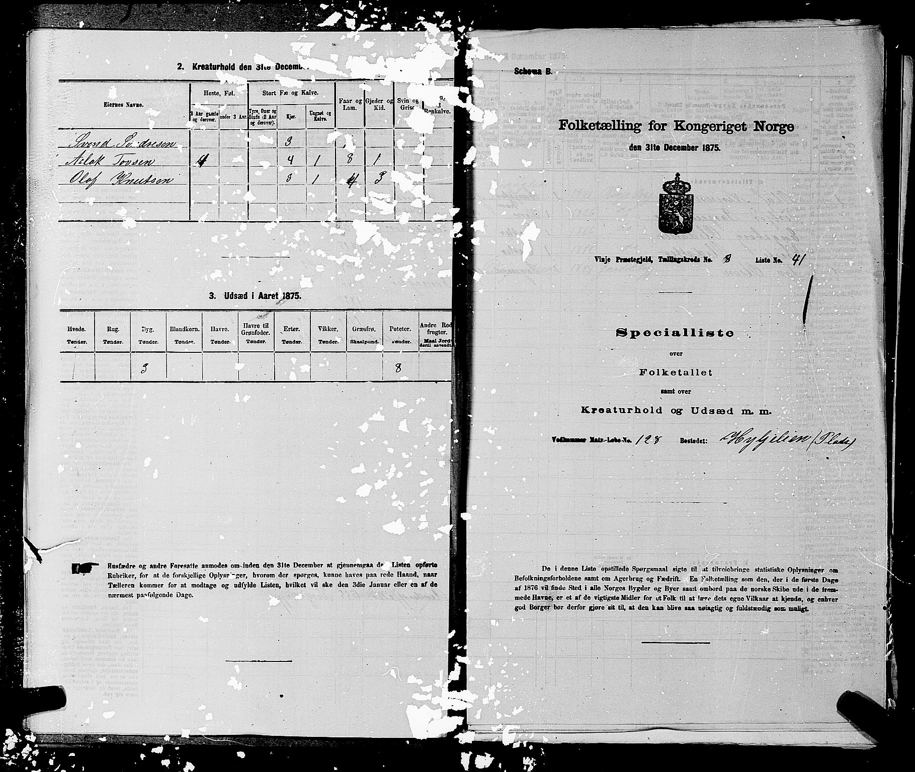 SAKO, 1875 census for 0834P Vinje, 1875, p. 649