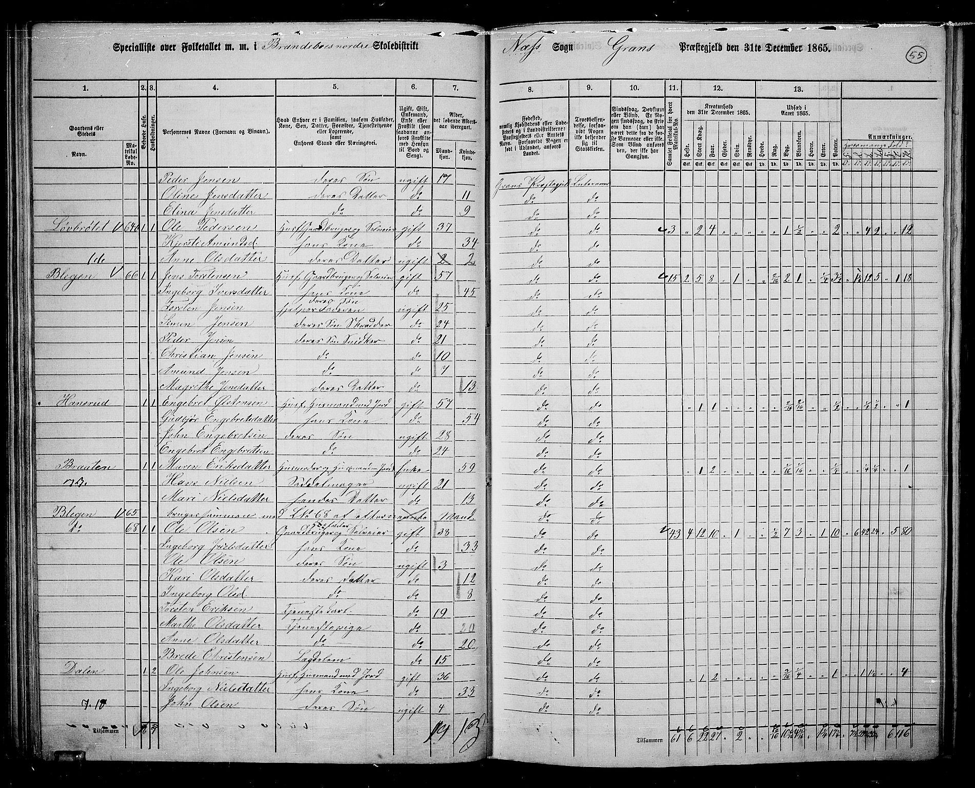 RA, 1865 census for Gran, 1865, p. 239