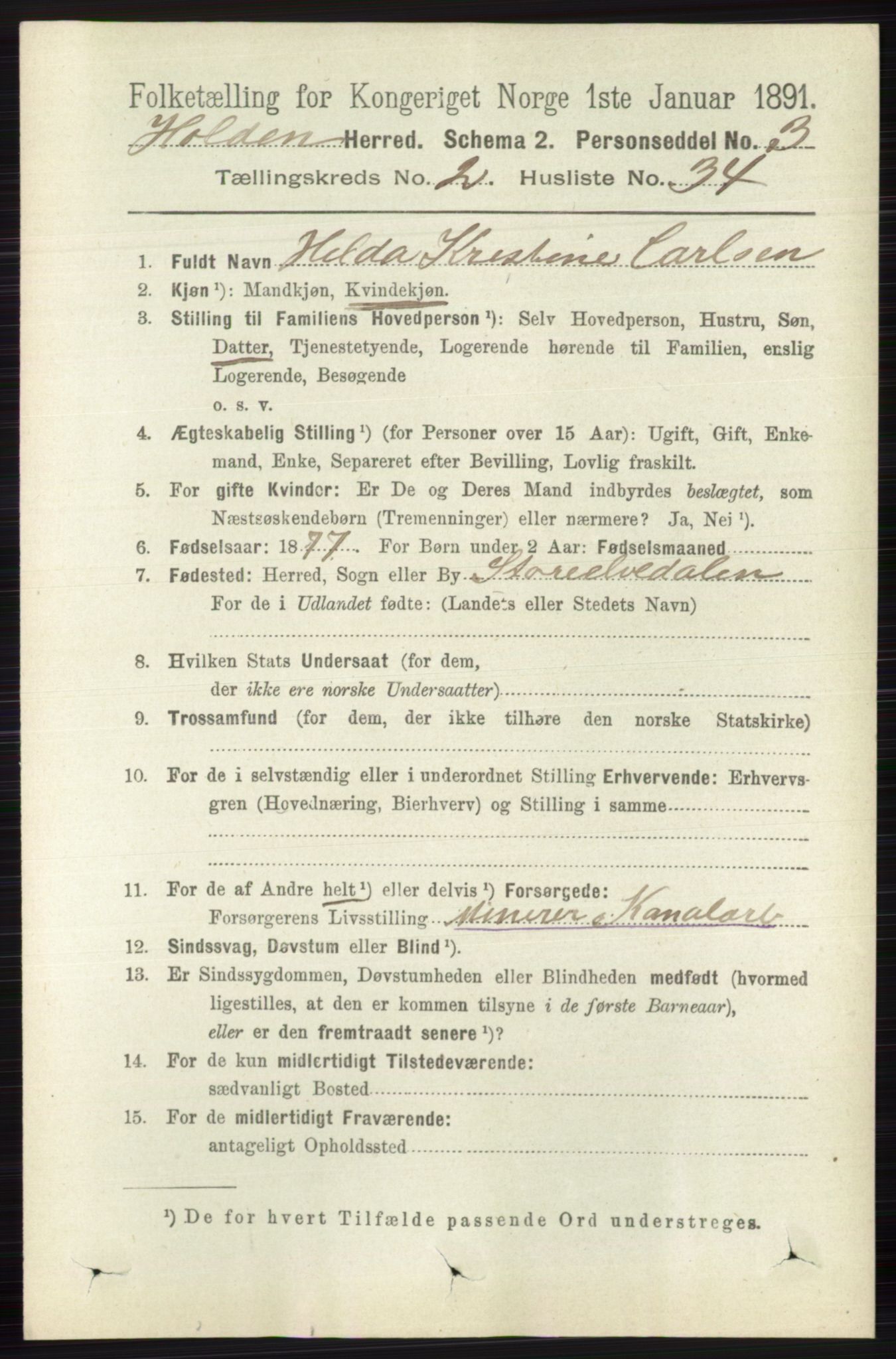 RA, 1891 census for 0819 Holla, 1891, p. 990