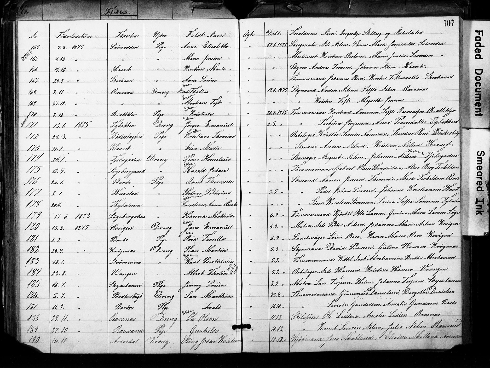 Metodistmenigheten, Arendal, AV/SAK-1292-0011/F/Fa/L0001: Dissenter register no. F-2, 1867-1879, p. 107