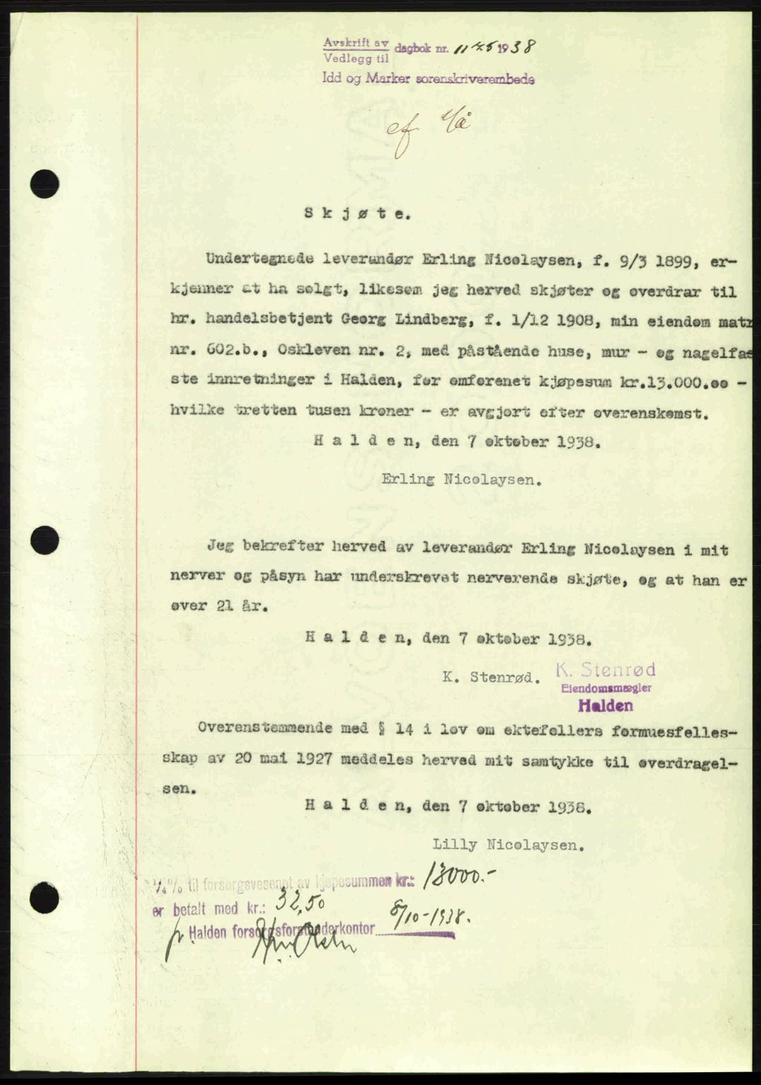 Idd og Marker sorenskriveri, AV/SAO-A-10283/G/Gb/Gbb/L0002: Mortgage book no. A2, 1937-1938, Diary no: : 1175/1938