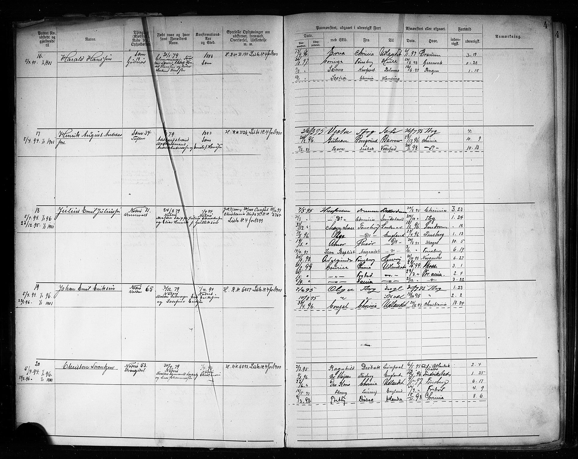 Tønsberg innrulleringskontor, AV/SAKO-A-786/F/Fb/L0008: Annotasjonsrulle Patent nr. 1-2405, 1894-1904, p. 6