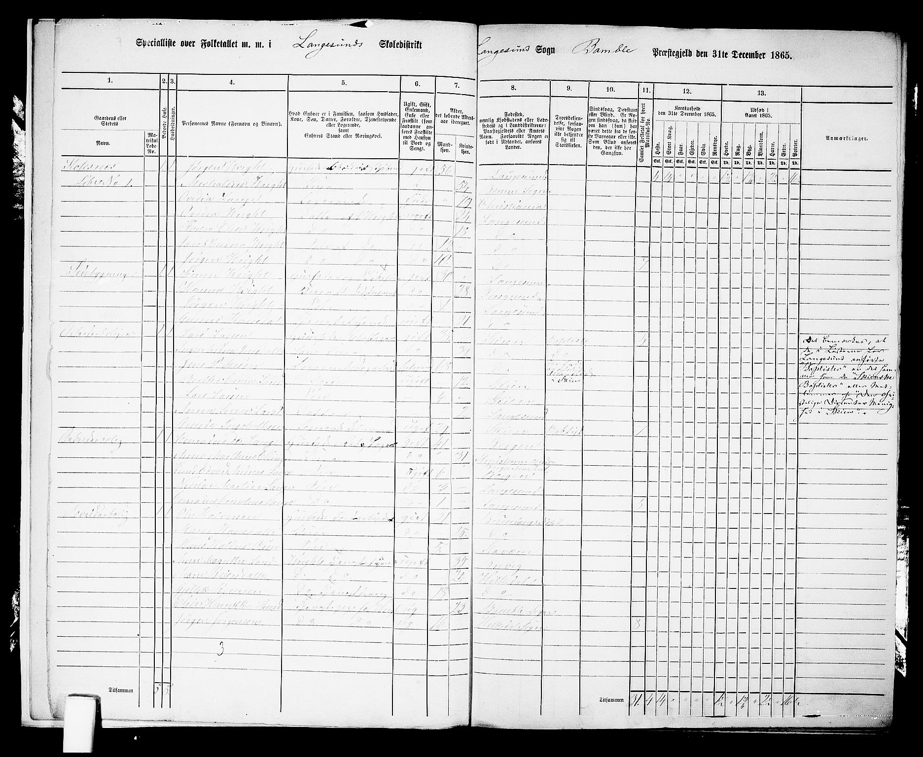 RA, 1865 census for Bamble, 1865, p. 192