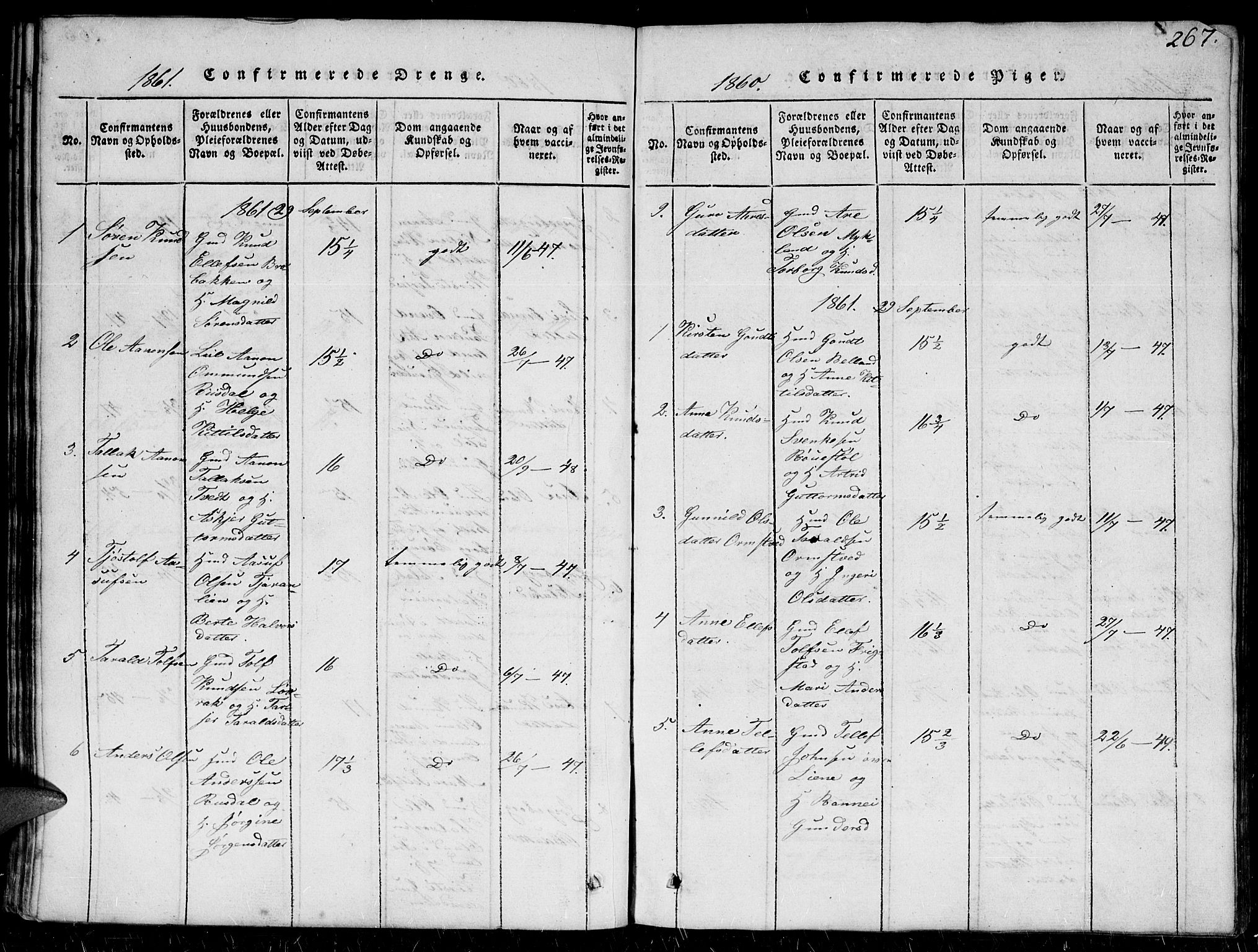 Herefoss sokneprestkontor, SAK/1111-0019/F/Fb/Fbc/L0001: Parish register (copy) no. B 1, 1816-1866, p. 267