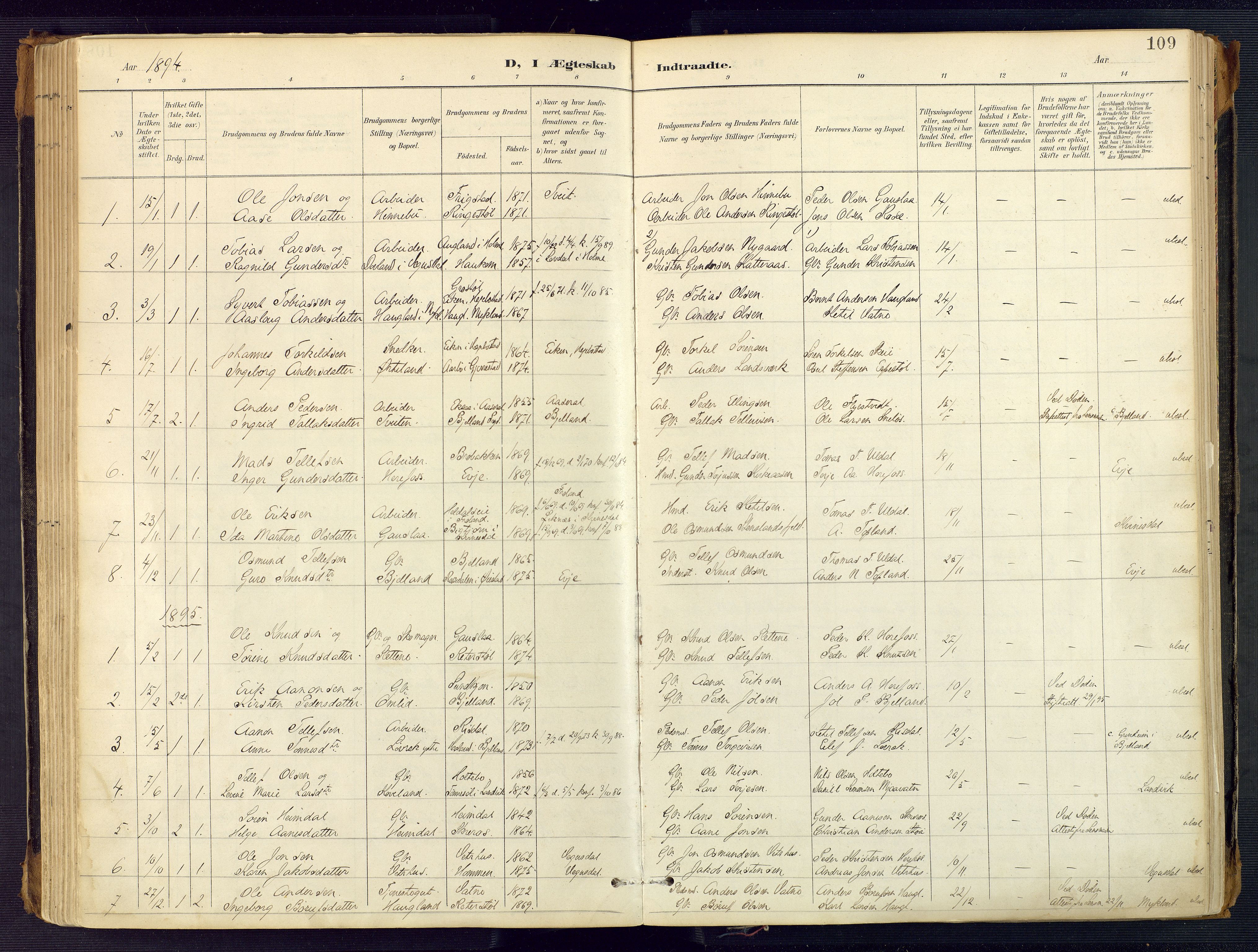 Herefoss sokneprestkontor, AV/SAK-1111-0019/F/Fa/Faa/L0003: Parish register (official) no. A 3, 1887-1930, p. 109