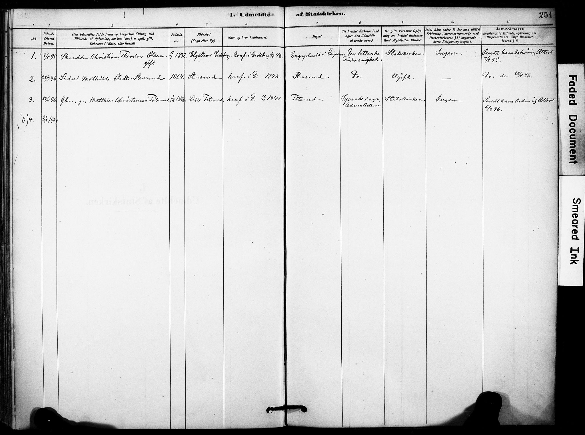 Rakkestad prestekontor Kirkebøker, AV/SAO-A-2008/F/Fb/L0001: Parish register (official) no. II 1, 1878-1899, p. 254