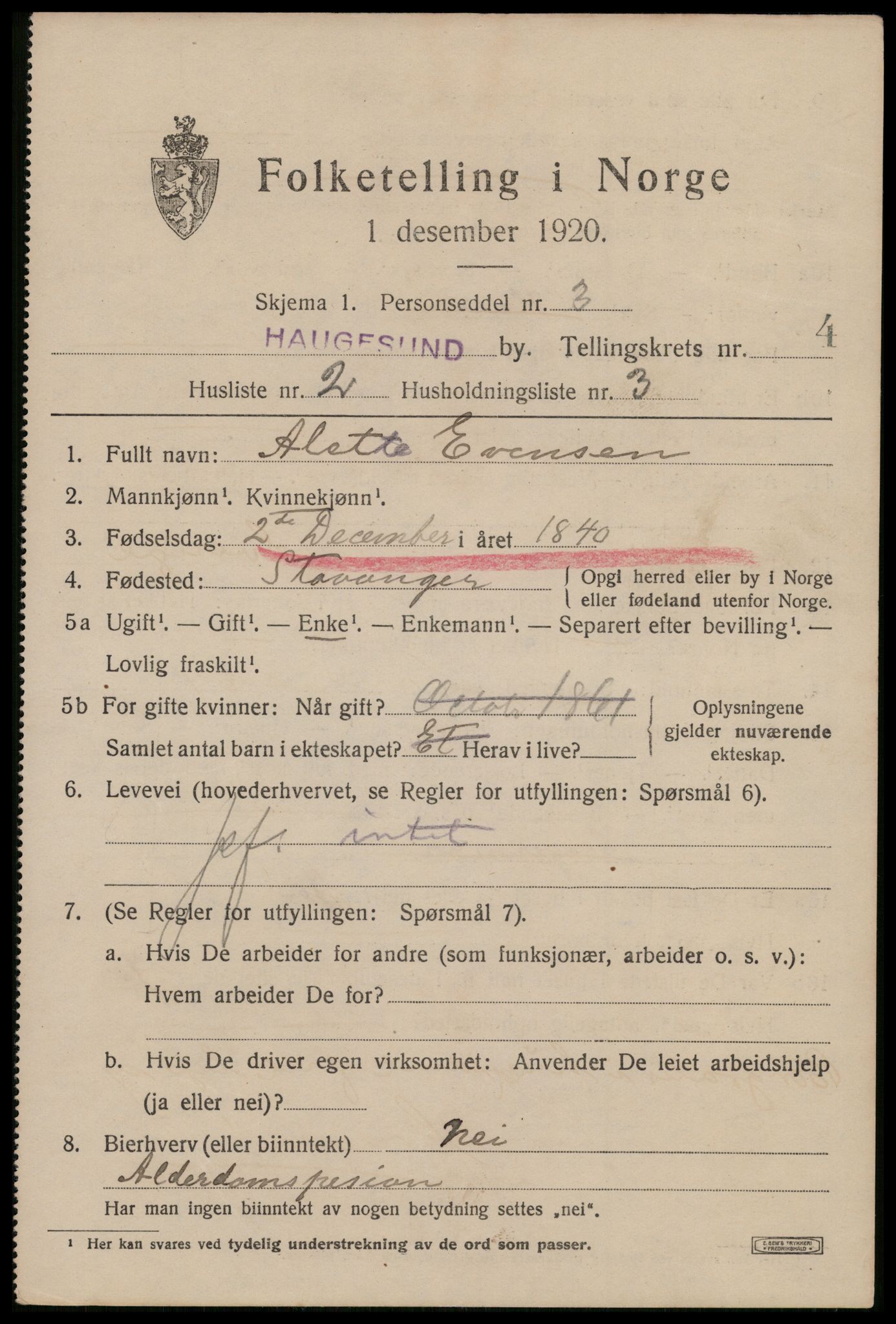 SAST, 1920 census for Haugesund, 1920, p. 15249