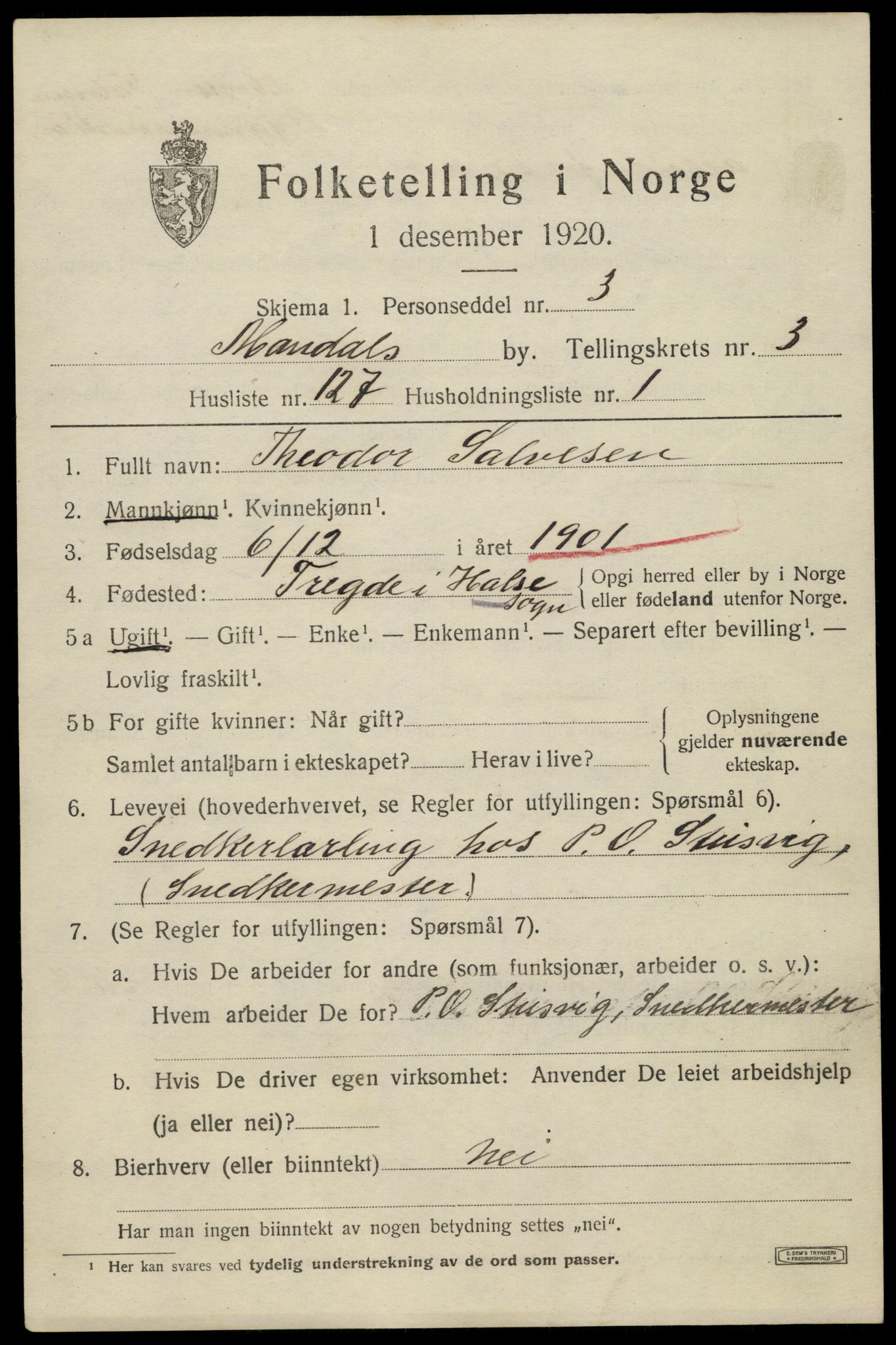 SAK, 1920 census for Mandal, 1920, p. 6897