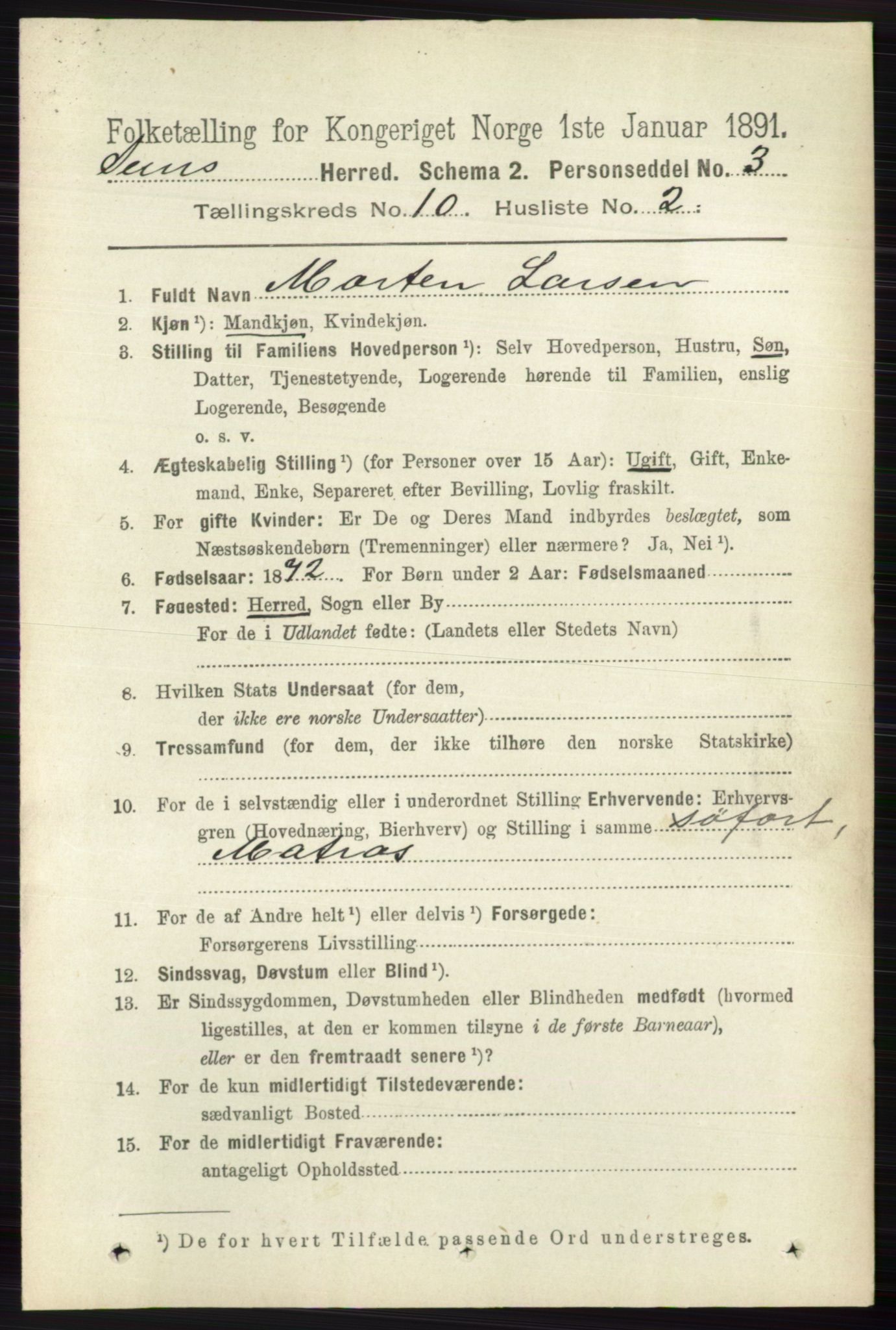 RA, 1891 census for 0721 Sem, 1891, p. 4803