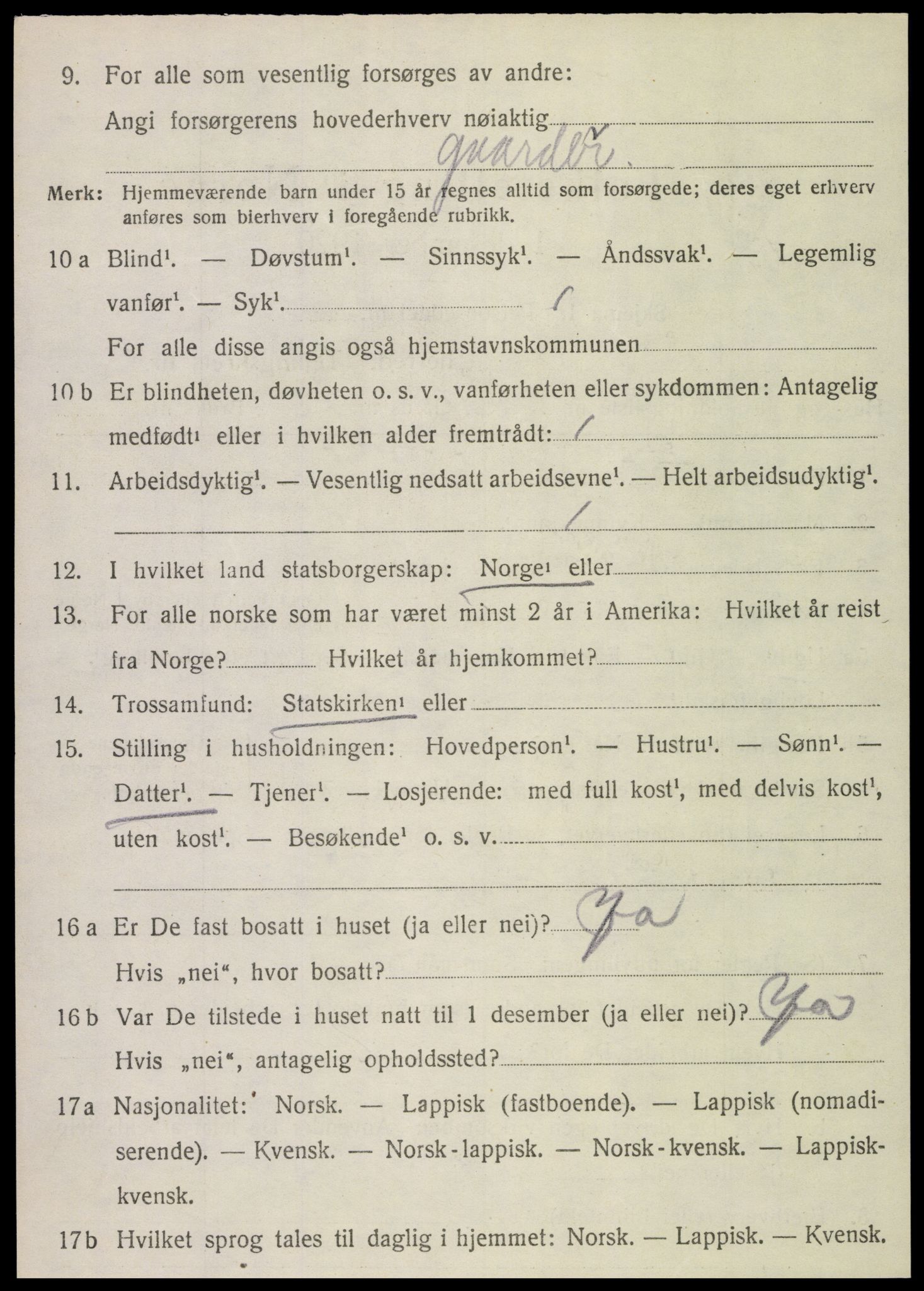 SAT, 1920 census for Fosnes, 1920, p. 1410