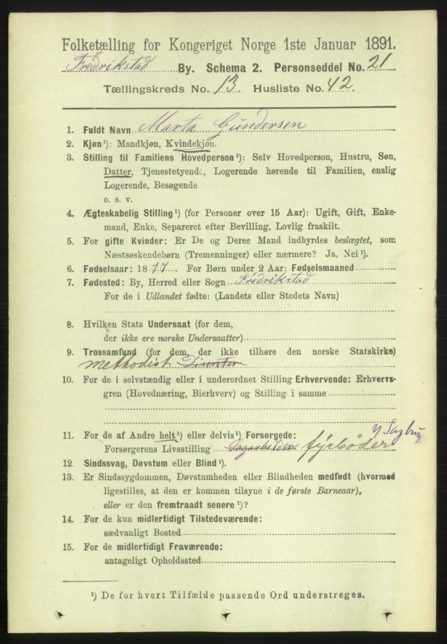 RA, 1891 census for 0103 Fredrikstad, 1891, p. 15010