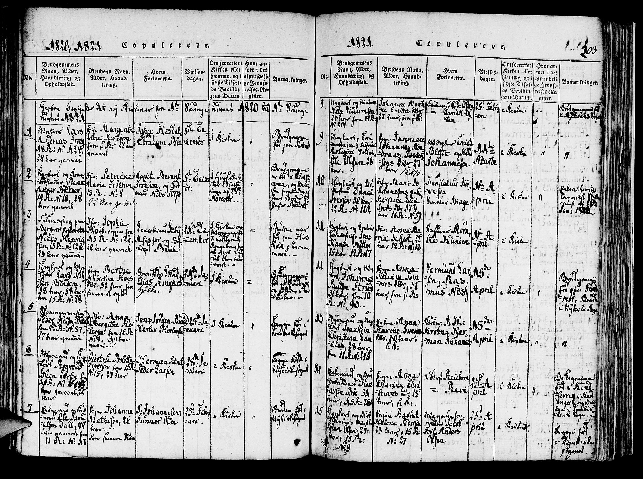 Domkirken sokneprestembete, SAB/A-74801/H/Haa/L0010: Parish register (official) no. A 10, 1816-1821, p. 203