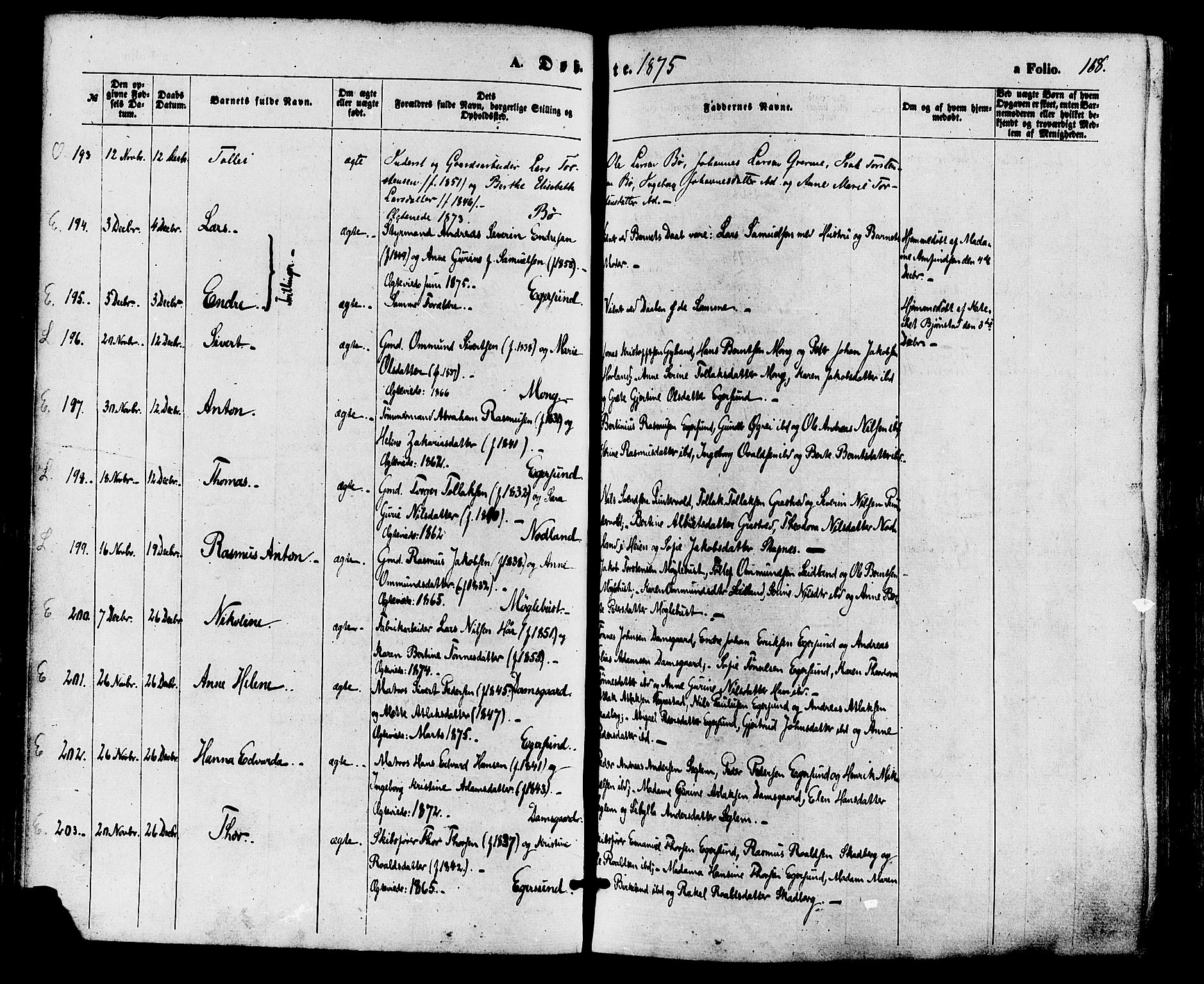 Eigersund sokneprestkontor, AV/SAST-A-101807/S08/L0014: Parish register (official) no. A 13, 1866-1878, p. 168