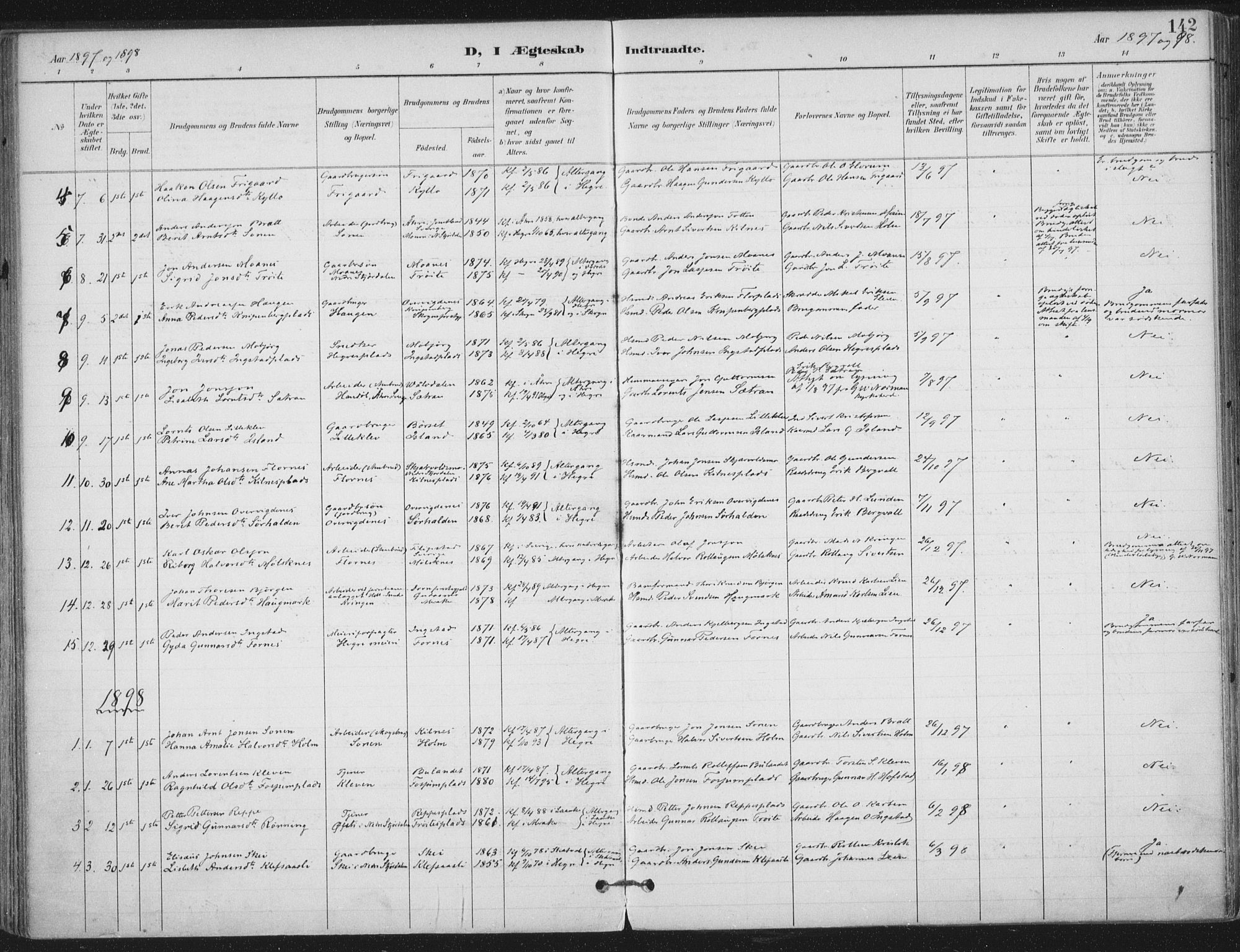 Ministerialprotokoller, klokkerbøker og fødselsregistre - Nord-Trøndelag, SAT/A-1458/703/L0031: Parish register (official) no. 703A04, 1893-1914, p. 142